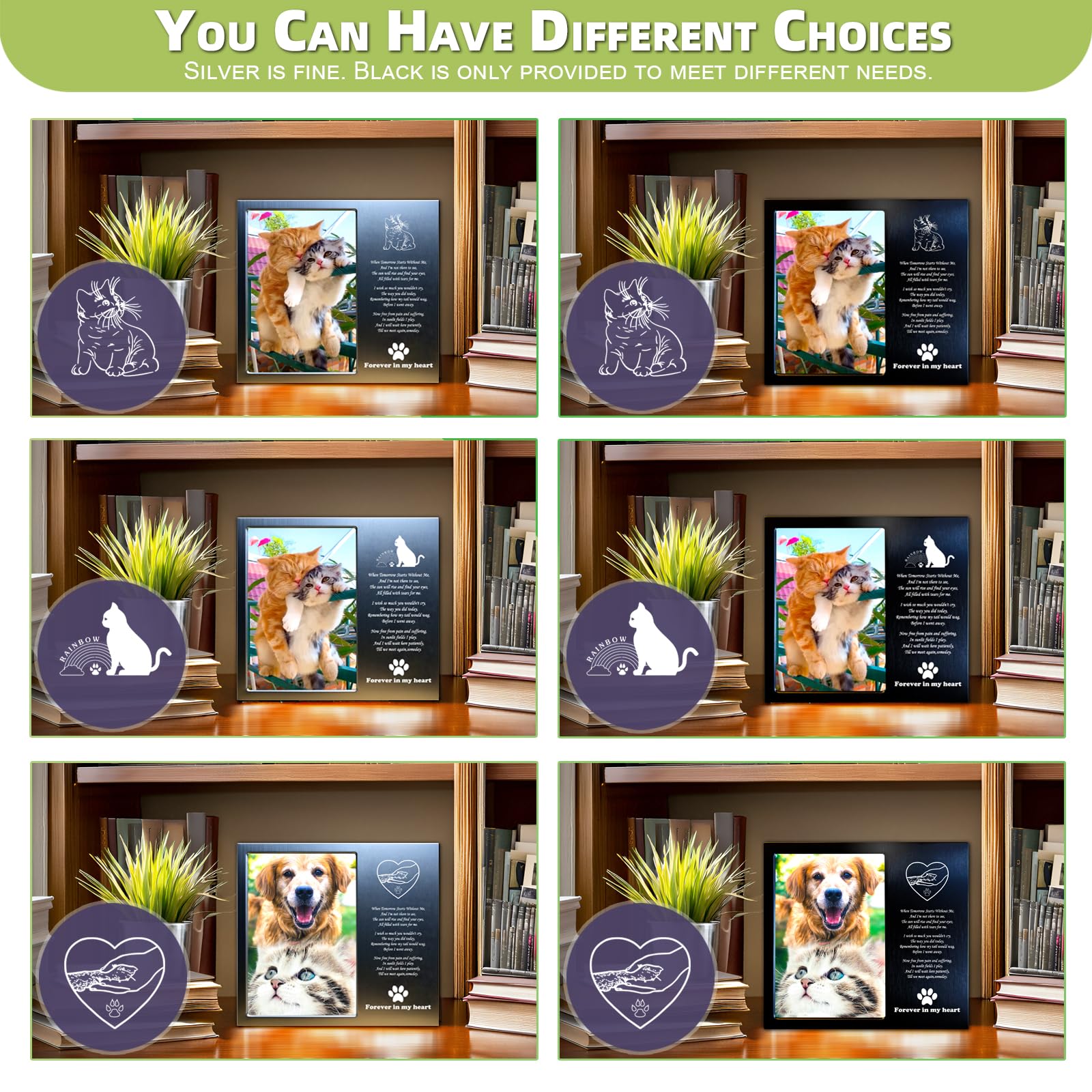 Joeziton Rainbow Bridge Cat Memorial Gifts For Loss Of Cat, Loss Of Cat Sympathy Gift, Cat Memorial Picture Frame, 4 X 6 Inches, Aluminum Alloy