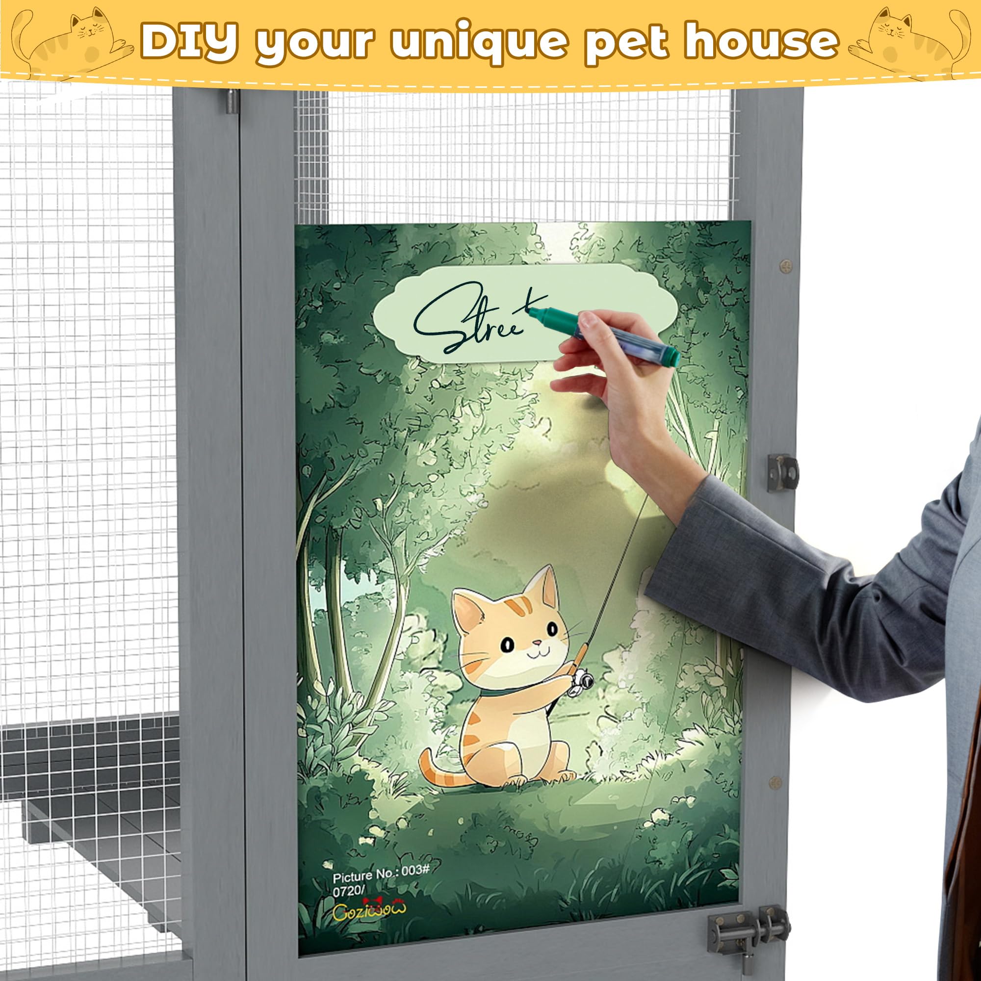 Coziwow Large Catio Outdoor Cat Enclosure Window Access, Outdoor Cat House With Wheels, Cage For Cats Indoor (Grey, Extra Large)