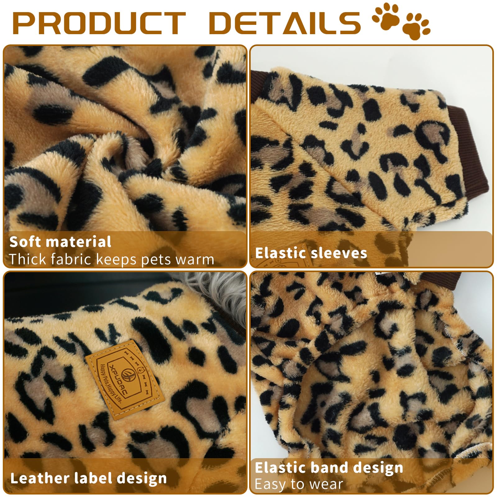 XPUDAC Dog Sweater Leopard Fleece Dog Pajamas for Small Medium Dogs Girl Boy Pet Winter Clothes for Winter Christmas(XX-Large)
