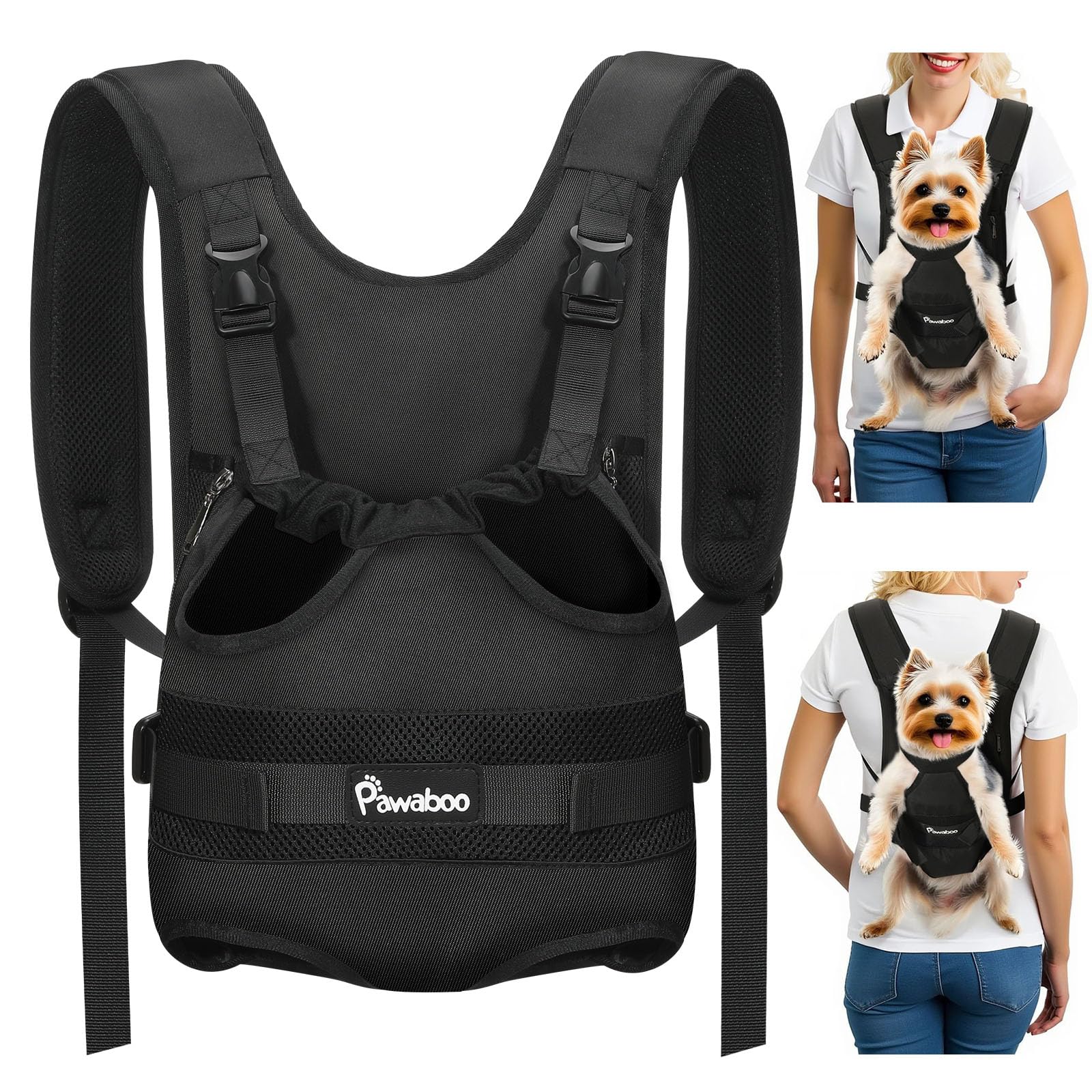 Pawaboo Pet Dog Front Carrier Backpacks, Legs Out Pet Carrier Backpack for Dogs, Adjustable Easy-fit Dog Chest Carriers for Smal