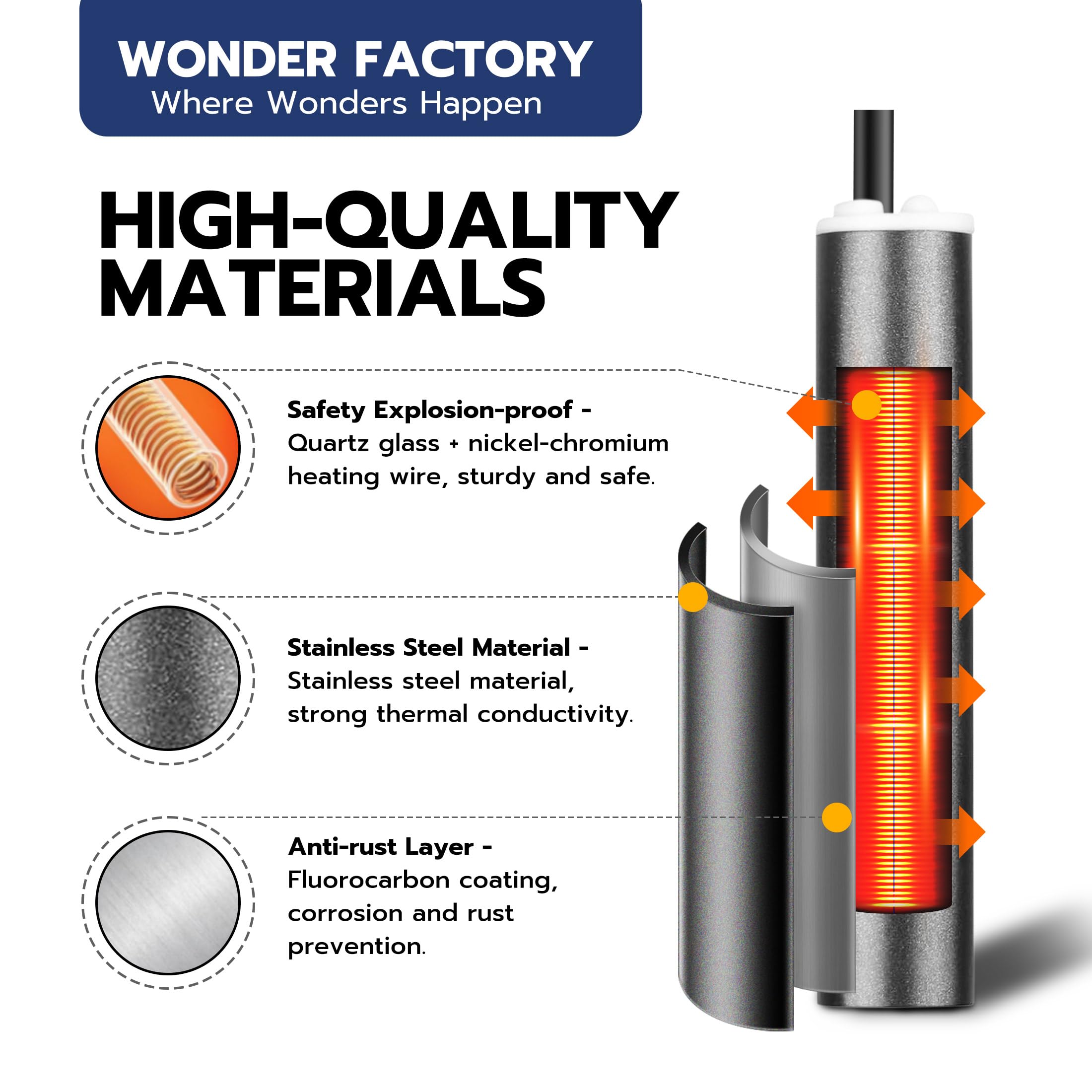 Wonderfactory 75W Aquarium Heater, 5 Temperature Modes for 5-15 Gallon Betta Fish Tank Heater, 78F Mini Submersible 5 Buttons Te