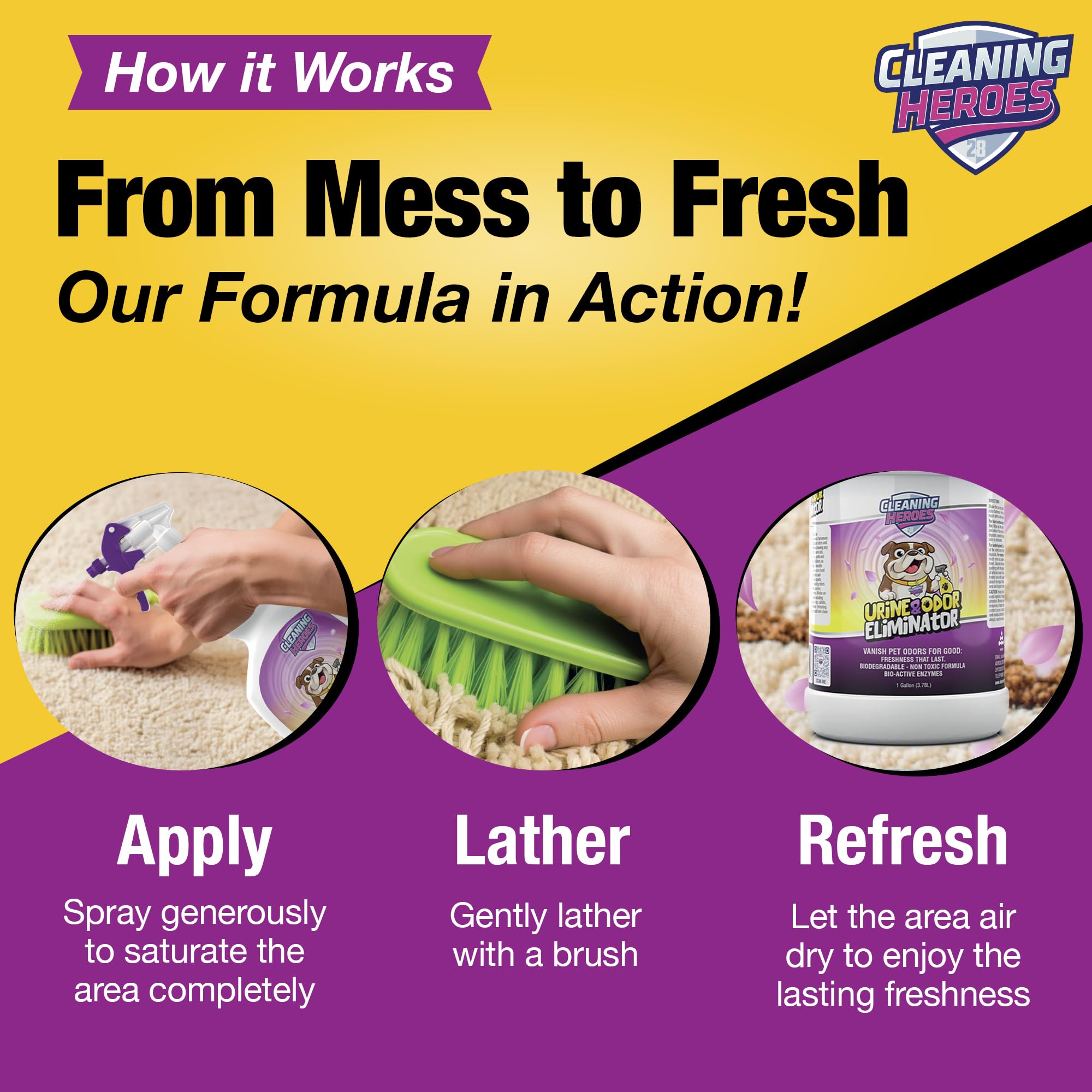 Cleaning Heroes Pet Carpet Cleaner & Urine Odor Eliminator For Strong Odor - 128Oz Enzyme Cleaning Spray For Cat & Dog Pee - Spo