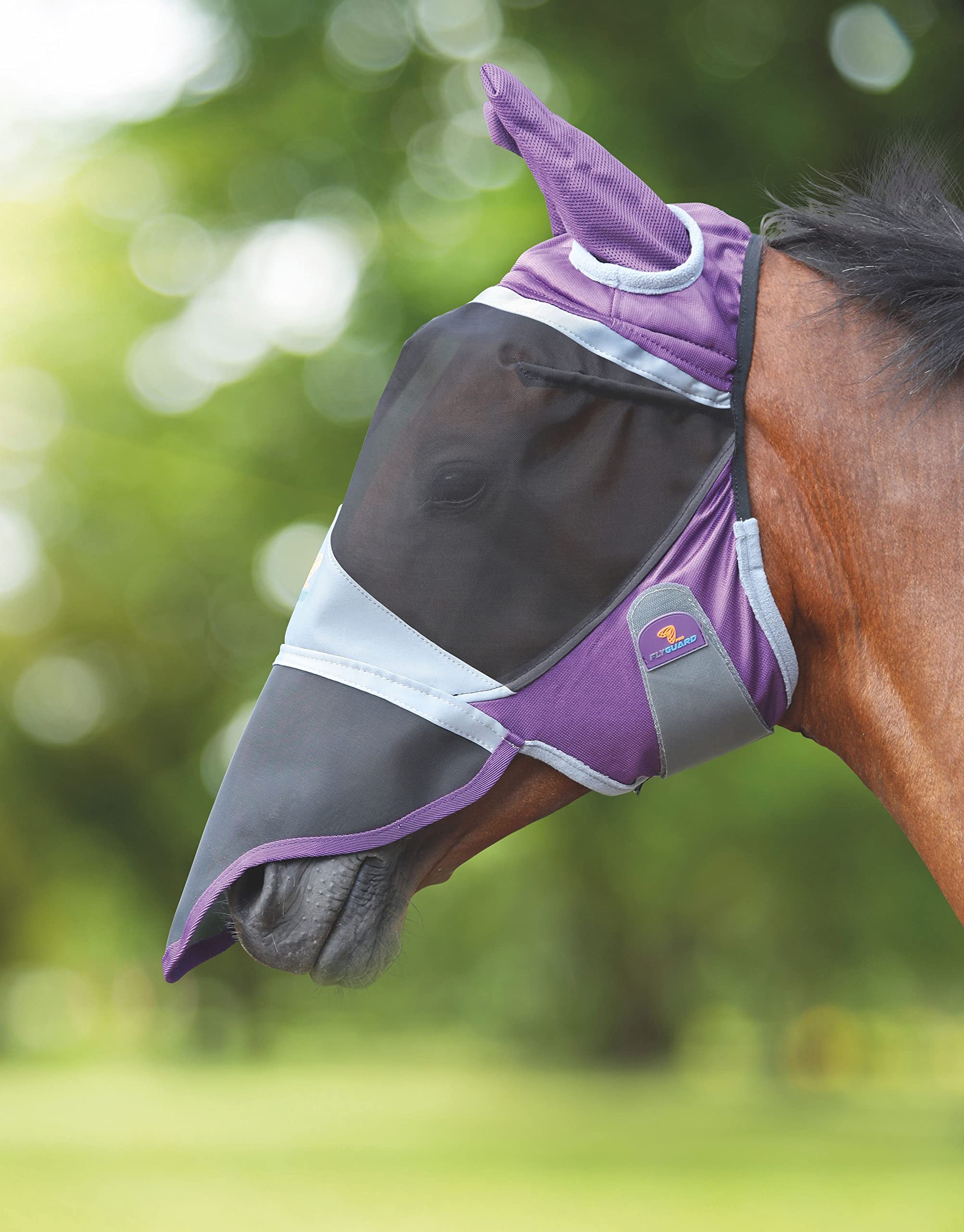 Shires Fly Guard Deluxe Fly Mask with Ears & Nose (Purple, Extra Full)