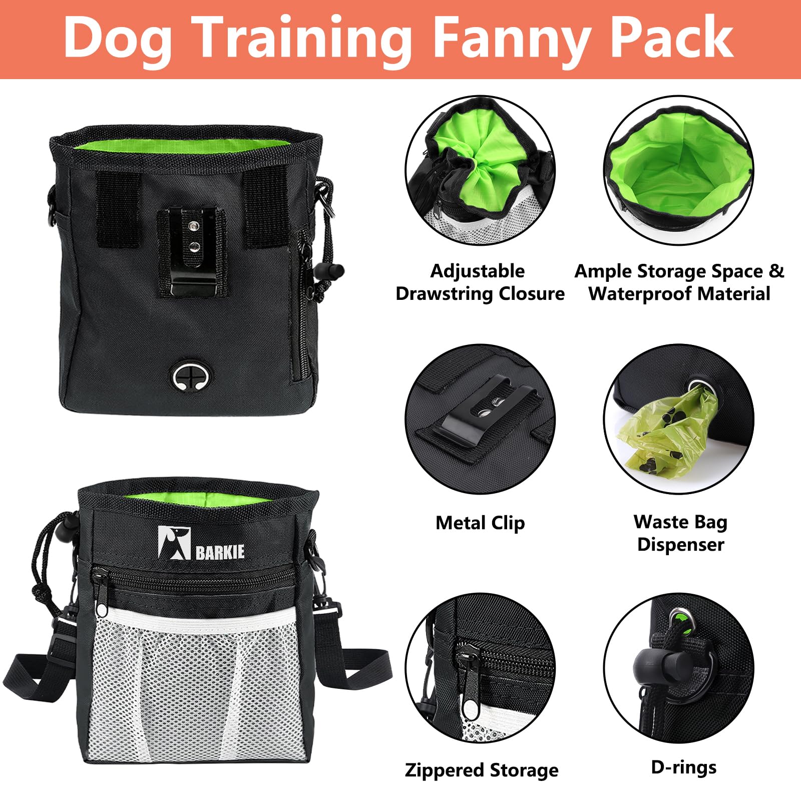 BARKIE Dog Training Kit - Treat Pouch, Pet Training Fanny Pack, 2 Puppy Training Clickers, Ultrasonic Silent Whistle, 2-in-1 Whi