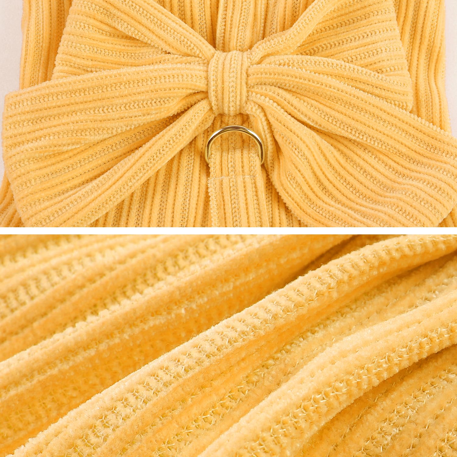 Dog Striped Dress,Pet Girl Bow Costume With Ring And Harness Leash,Dog Wedding Birthday Party Dress(Yellow,X-Large)