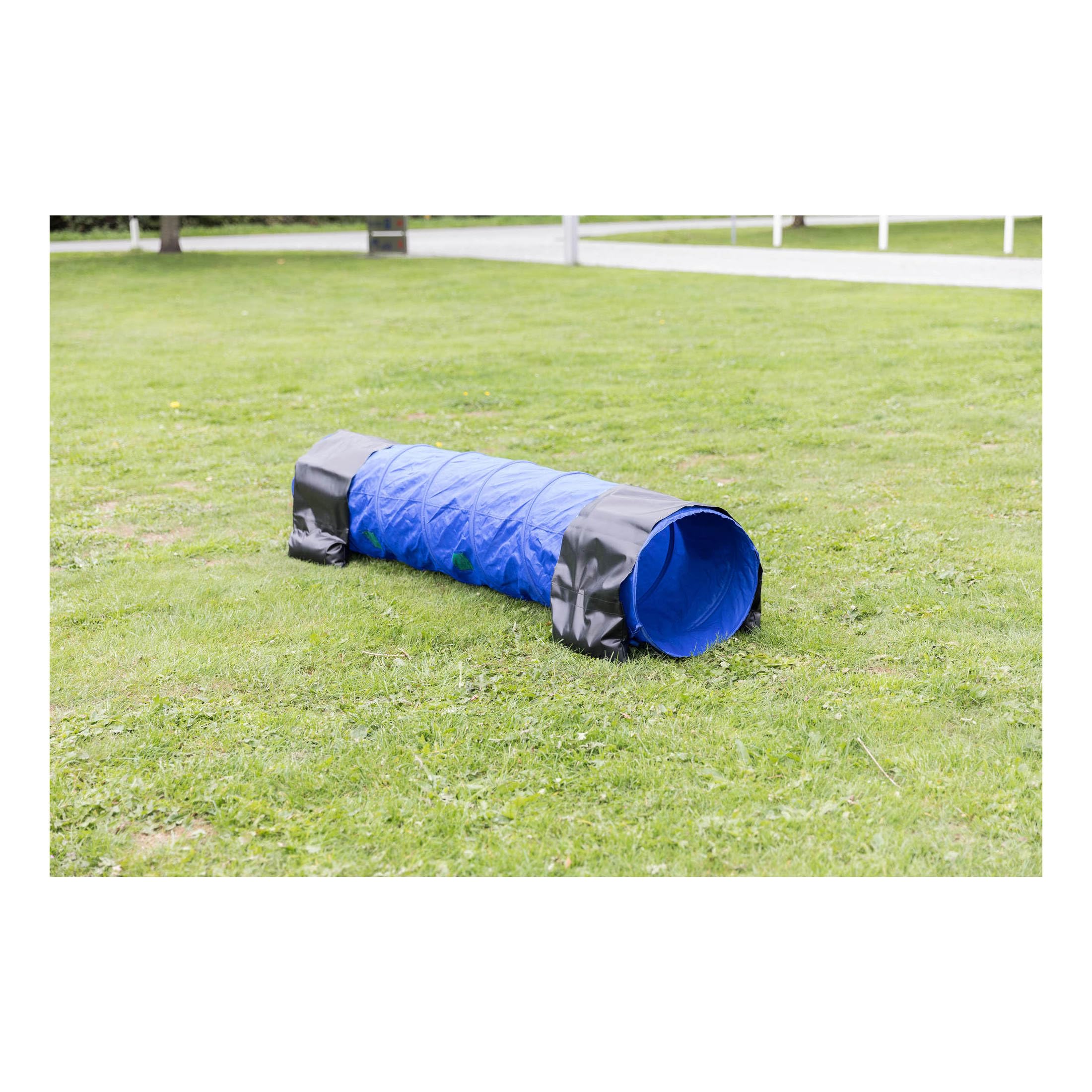 TRIXIE Dog Agility Tunnel - Portable 196.9" Long, 23.6" Diameter, Blue Polyester Training Equipment for Large Dogs, Model 3211