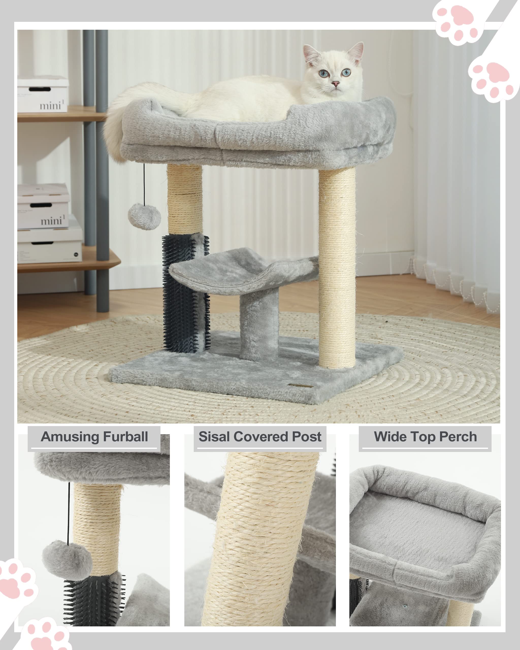 Hoopet Cat Tree Tower,Cat Scratching Post For Indoor Cats,Featuring With Super Cozy Perch,Cat Self Groomer And Interactive Dangling Ball Great For Kittens And Cats