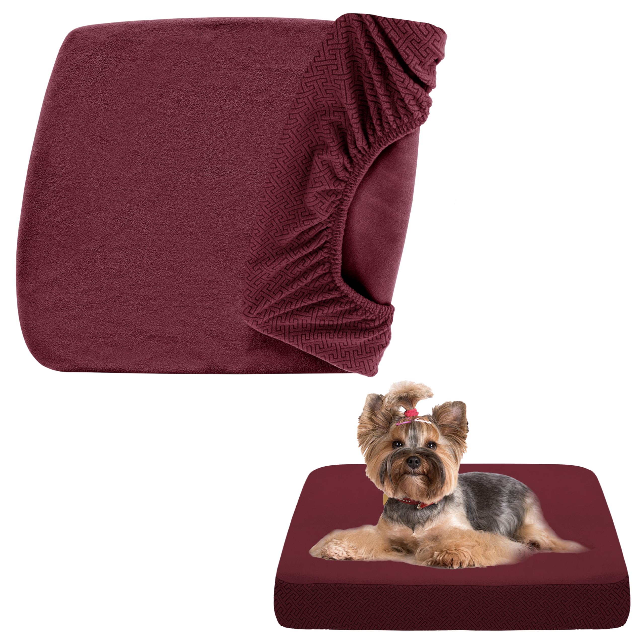 Softown Dog Bed Covers Replacement Washable Dog Bed Waterproof Cover Soft Cover For Dog Cat, Cover Only (Burgundy, 20X15X6 Inche