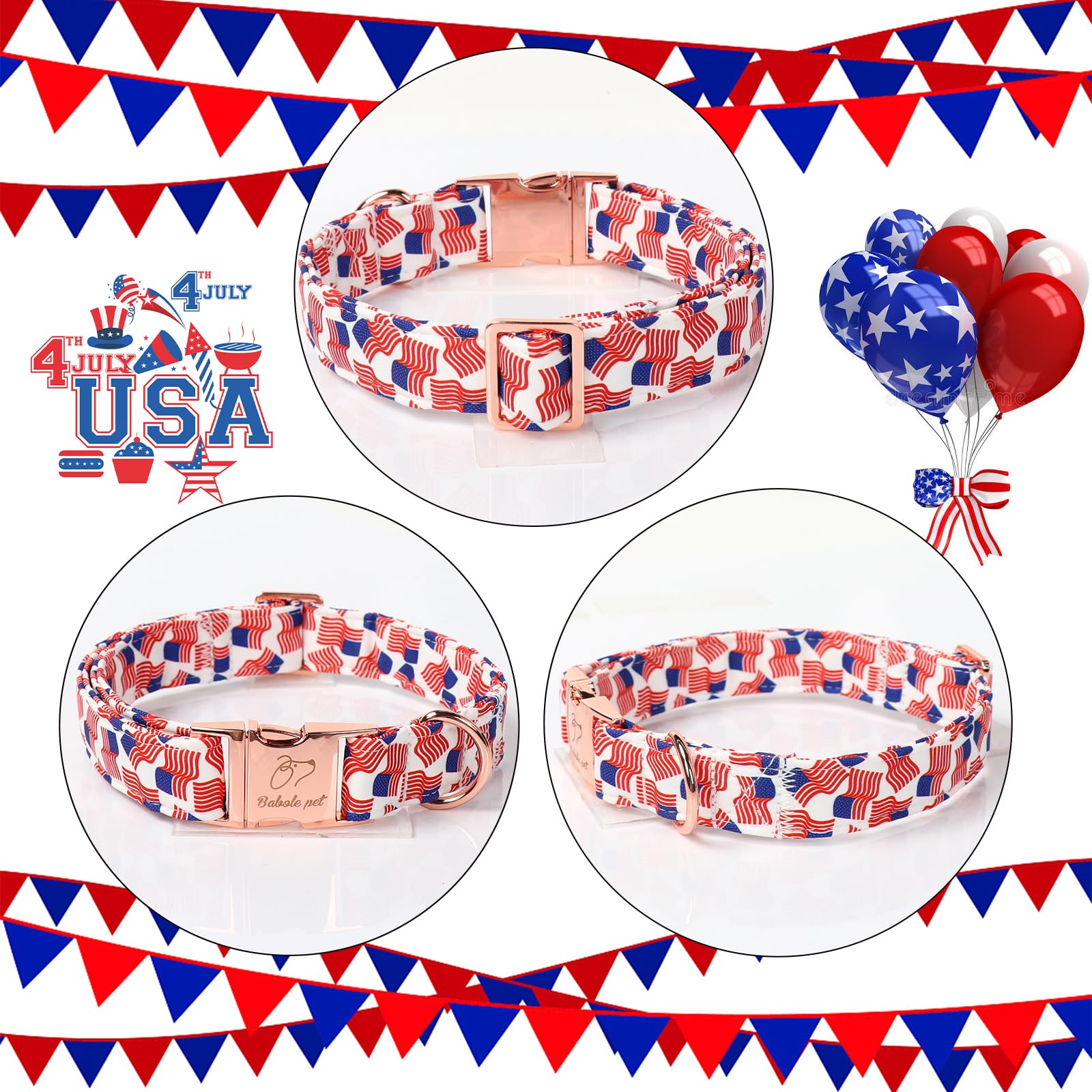 Babole Pet American Flag Dog Collar - 4Th Of July Dog Dog Collars For Small Dogs, Adjustable Independence Day Metal Buckle Patri