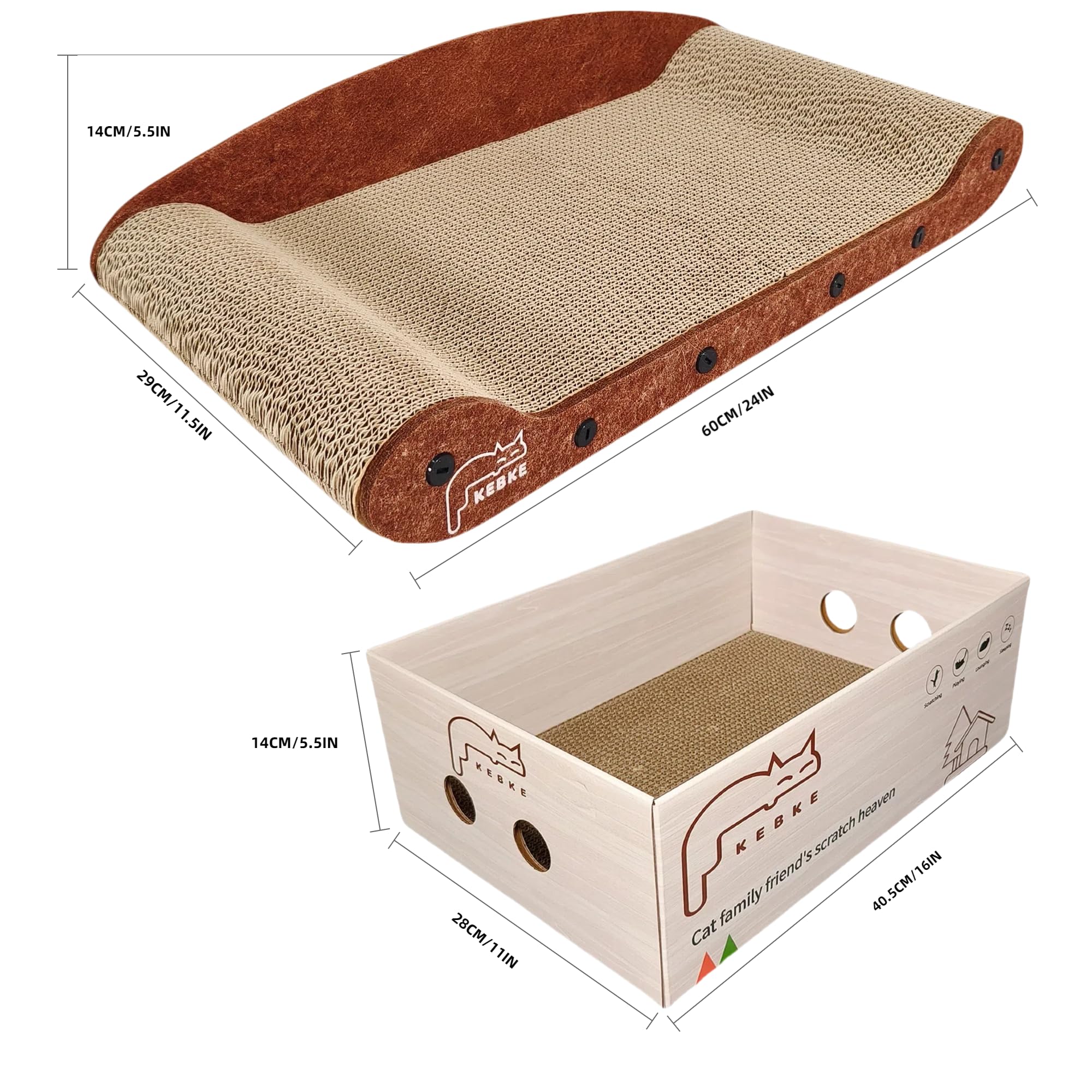 KEBKE Cat Scratcher 24 Inch Cat Scratching Sofa Bed & 16 Lounge Box with Scratch Pad - Durable Cat Scratchers for Indoor Cats to