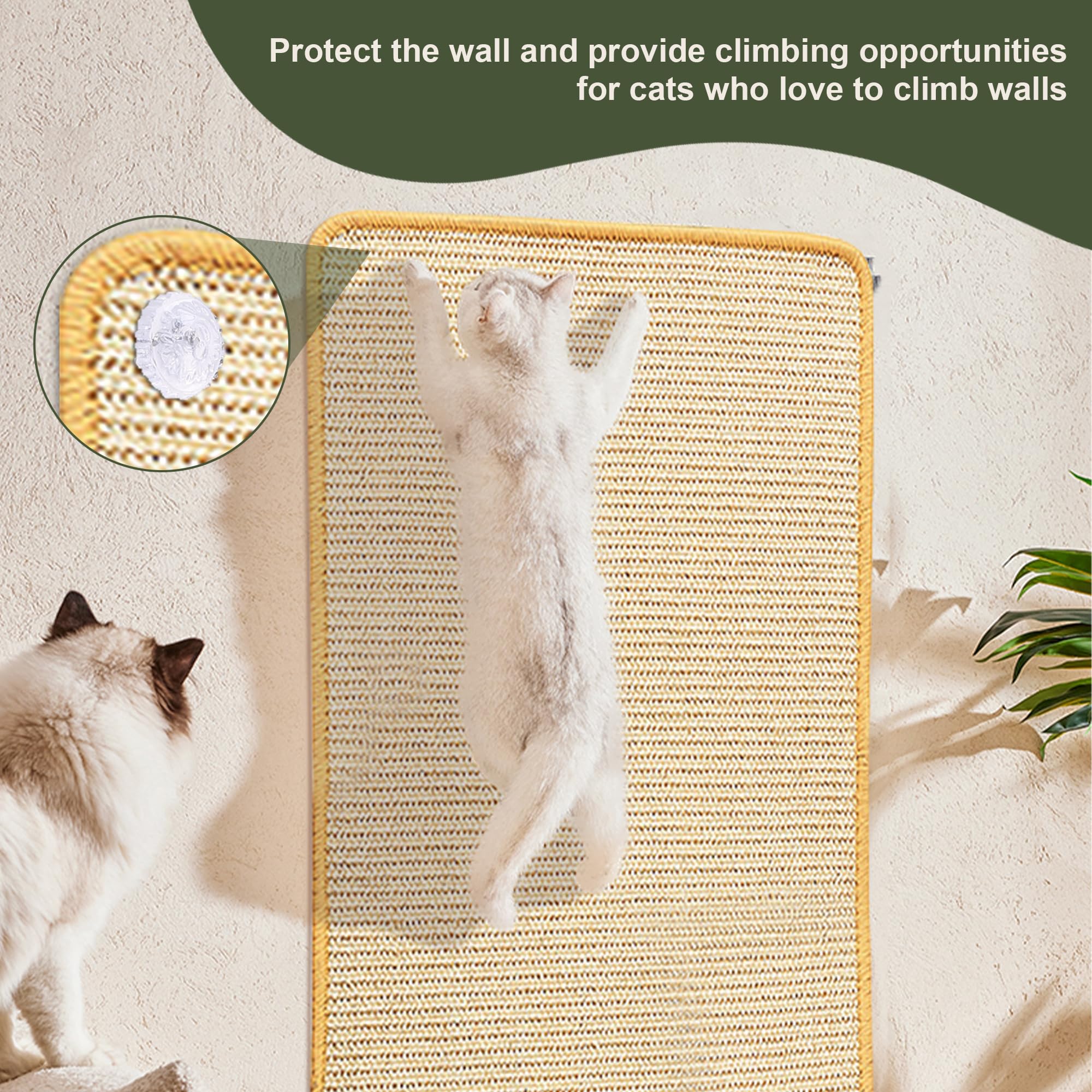 Cat Scratching Mat Sisal, 1 Pack Natural Sisal Fabric 23.6'' X 15.8'' Cat Scratching Pad With Spiral Nails, Cat Scratching Wall