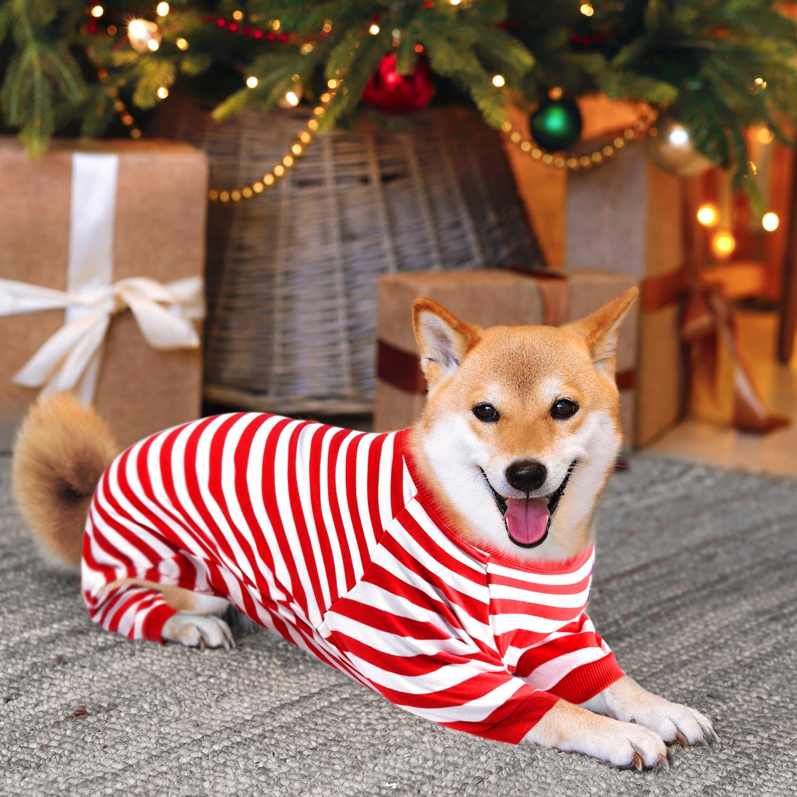 Uadonile Dog Christmas Pajamas Small,95% Cotton Thermal Boy Girl Puppy Chihuahua Jumpsuit,Comfortable Red-White Striped Pjs,Red
