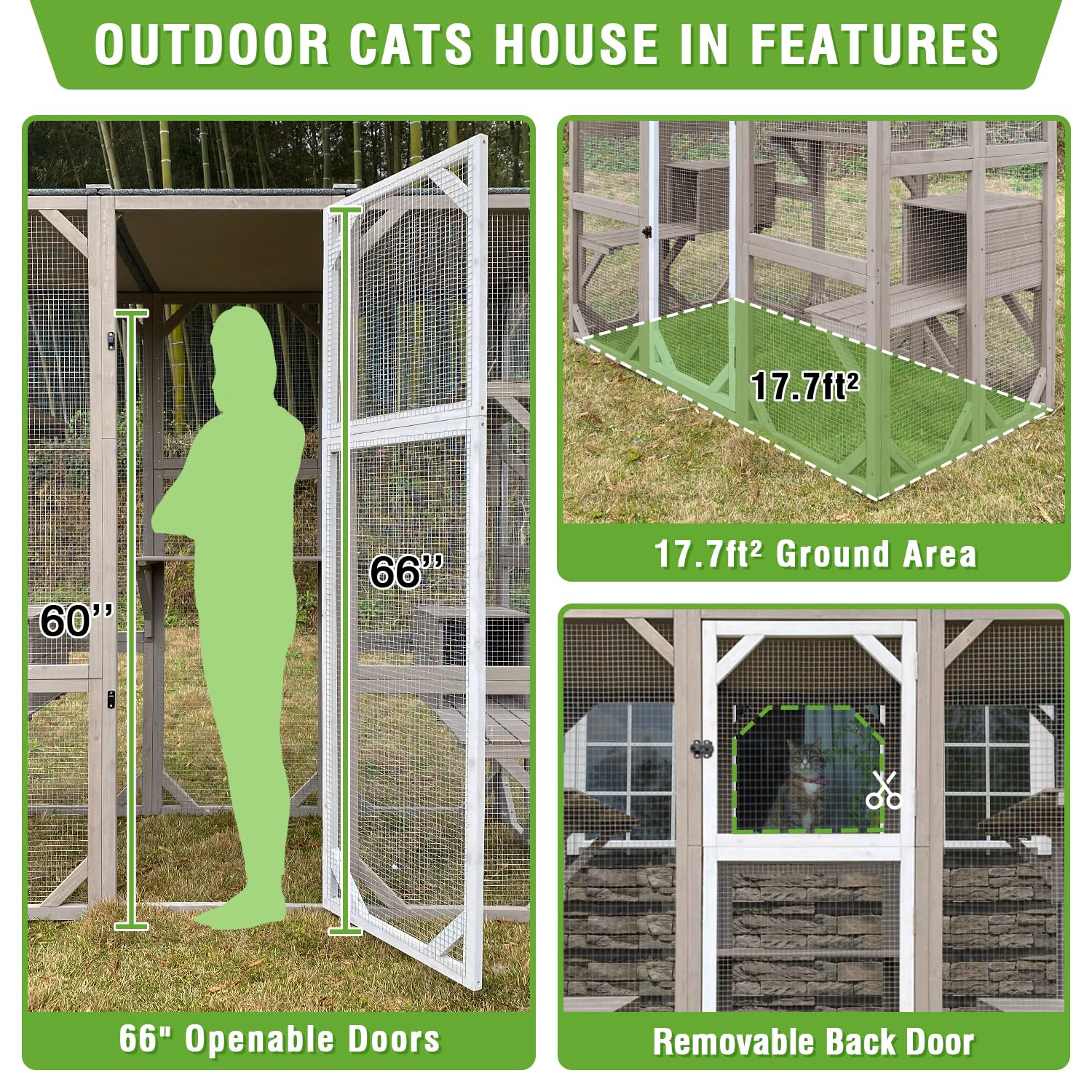 PetsCosset 70.5 Large Cat Catio 4 Tier Outside Wooden Outdoor Cat Enclosures for Outdoor Indoor Cats,Kitten House with Window,We