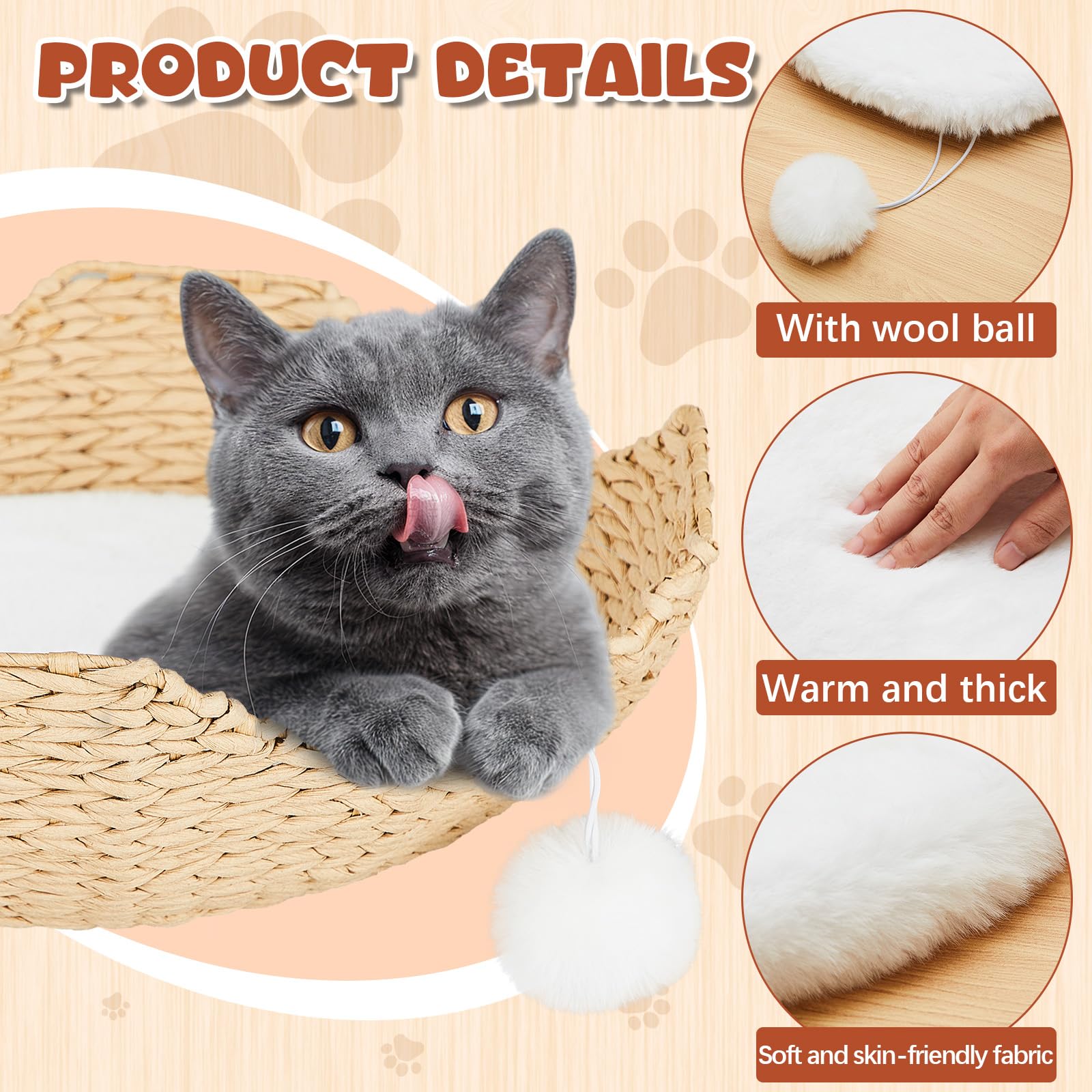Abbylike 3 Pack 13.8 Round Cat Dog Bed Cushion Pad Mat Faux Rabbit Fur Pet Sleeping Mat With Small Ball Warm Plush Anti Slip Was
