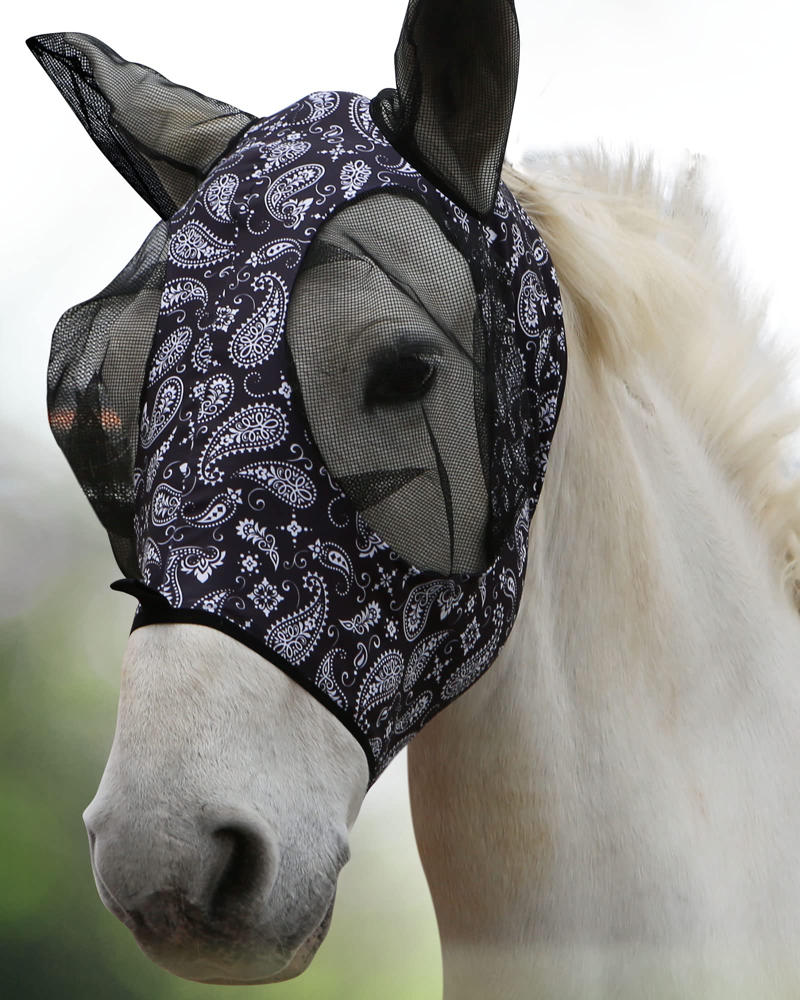 Harrison Howard Super Comfort Stretchy Fly Mask Large Eye Space with UV Protection Soft on Skin with Breathability Paisley Wave 