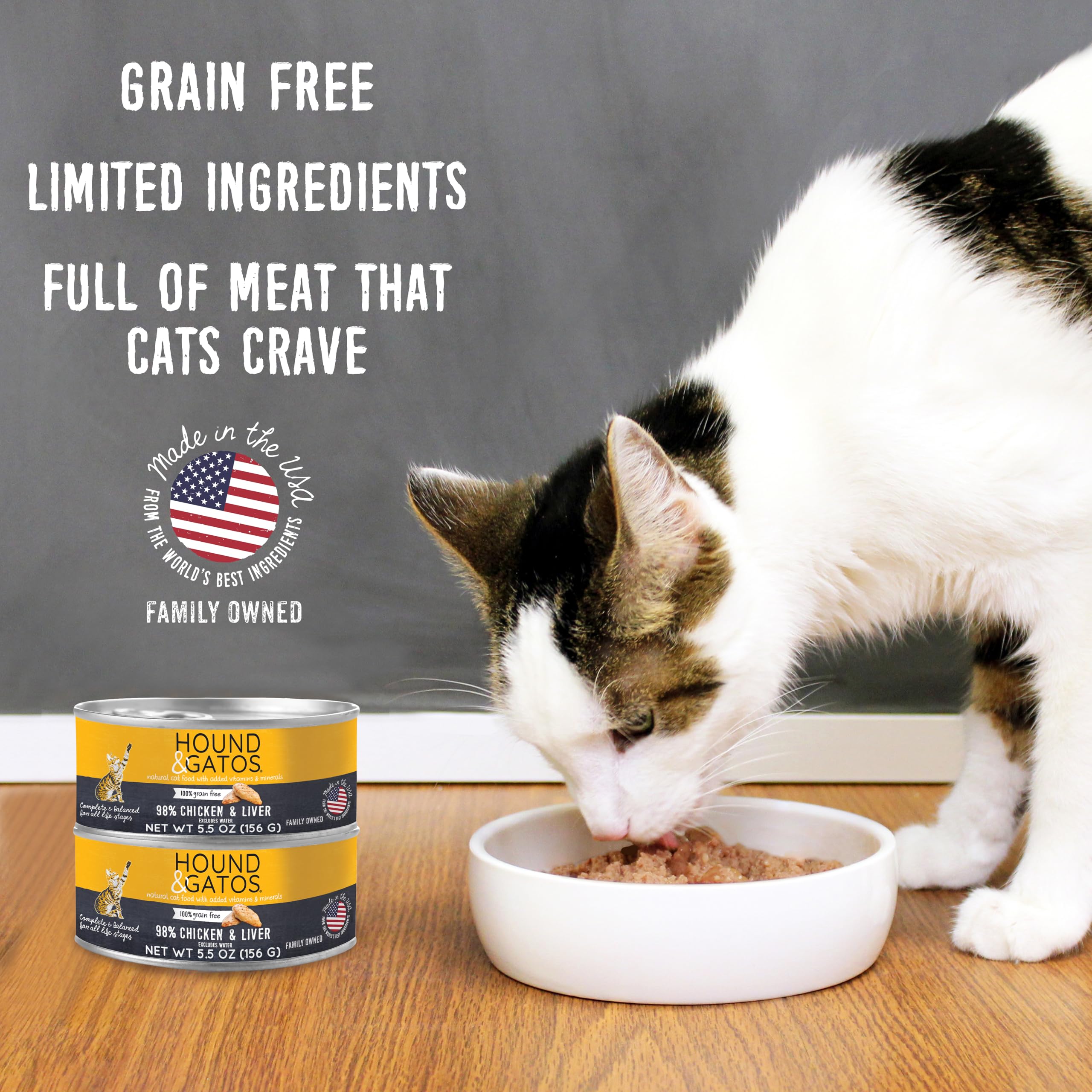 Hound & Gatos Wet Cat Food, 98% Chicken & Liver, Grain Free Pate Cat Food, Real Meat, High Protein, Limited Ingredients, No Addi