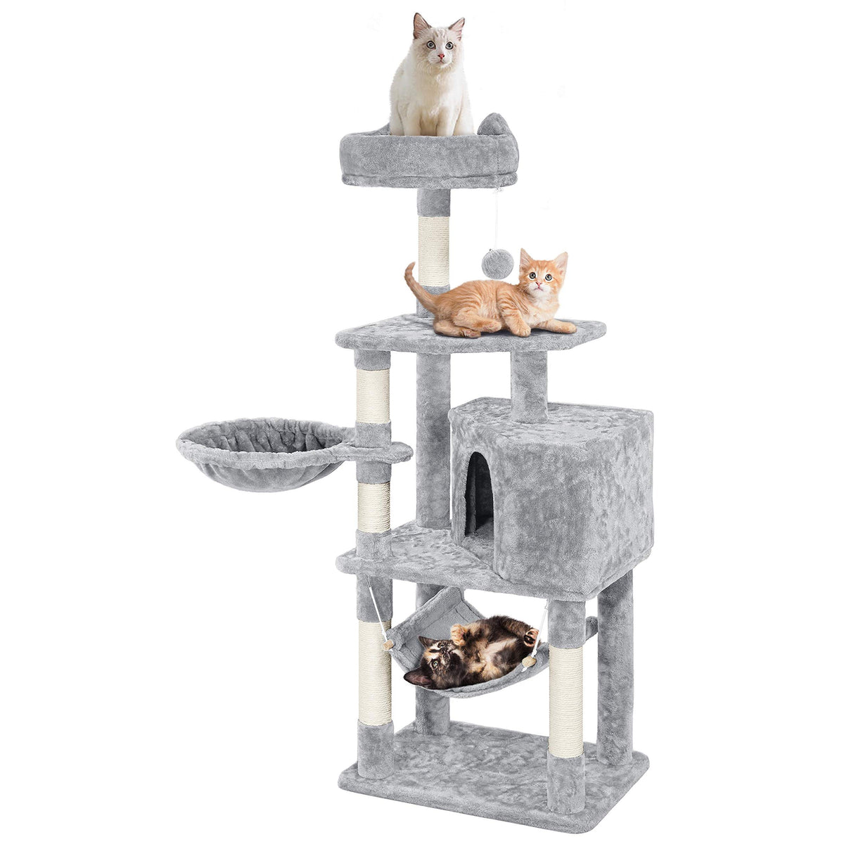 Yaheetech Multi-Level Cat Tree Condo Furniture 54.5', With Large Perch, 2.8'' Sisal Scratching Posts, Hammock, Basket, Fuzzy Ball, Stable Cat Tower Play Center Cat House