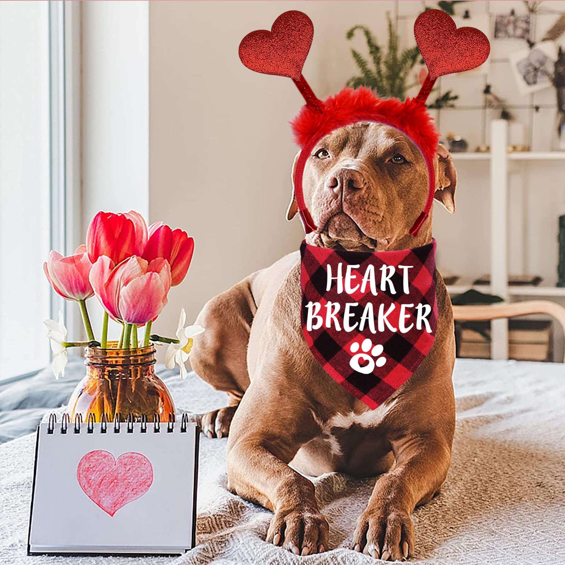Stmk Valentines Day Dog Bandana Outfits, Valentines Day Heart Headband Valentines Dog Bandanas Costumes For Small Medium Large D