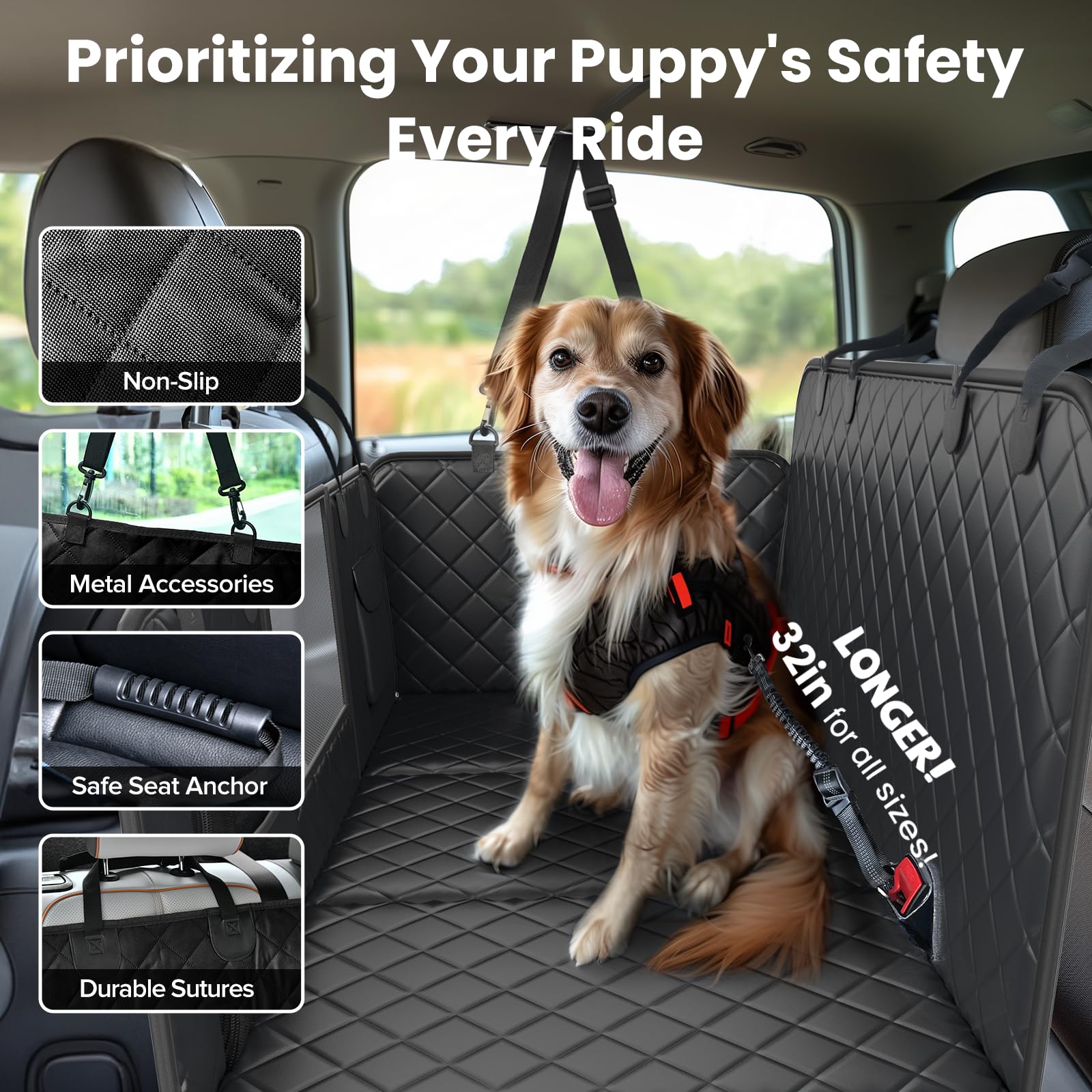 Easyego Back Seat Extender for Dogs-Large Space, Sturdy Seat Cover Hard Bottom with Storage, Washable Dog Hammock for Car, SUV,