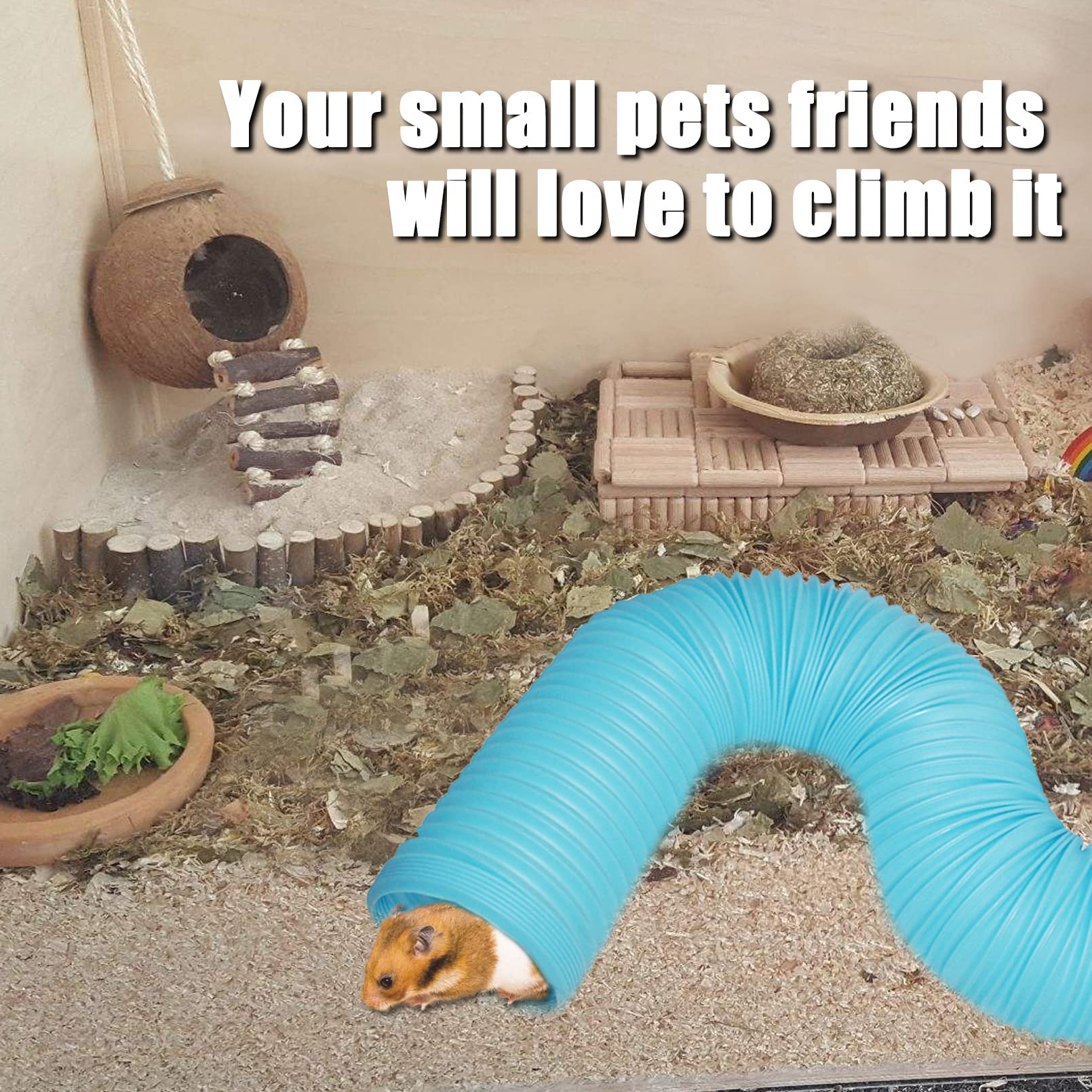 Pinvnby Hamster Fun Tunnels,Guinea Pigs Plastic Tube,Hamsters Foldable Exercising Training Hideout Tunnel 12 Pcs Small Animals Toys For Mouse Gerbils Rats Mice Ferrets(Blue)