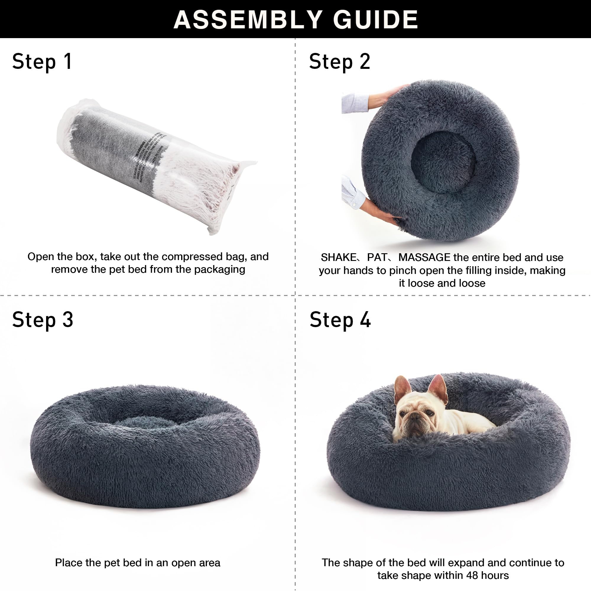 Love'S Cabin Calming Cat Bed For Indoor Cats, Anti-Anxiety Donut Round Dog Bed, Fluffy Faux Fur Washable Pet Bed For Small Mediu