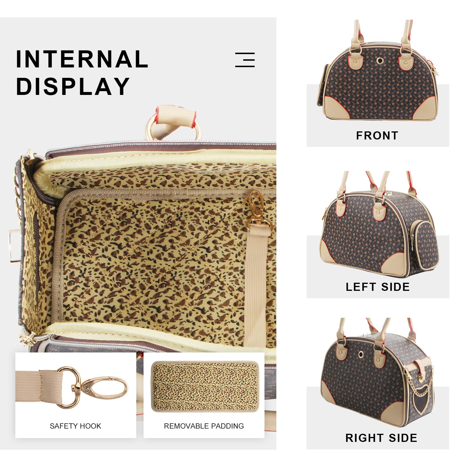 Betop House Fashion Dog Carrier Pu Leather Dog Handbag Dog Purse Cat Tote Bag Pet Cat Dog Hiking Bag, Brown, Small 38 * 23 * 17C