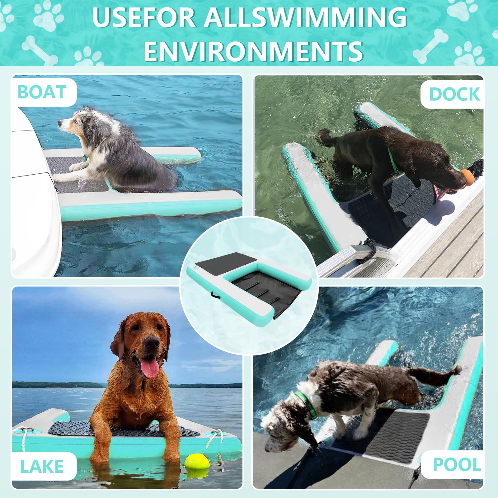 Inflatable Dock Platform For Dog, Large Pup Plank Float Floating Ramp Ladder Up To 200 Lbs Dog Water Ramp, Non-Slip Pvc For Pool