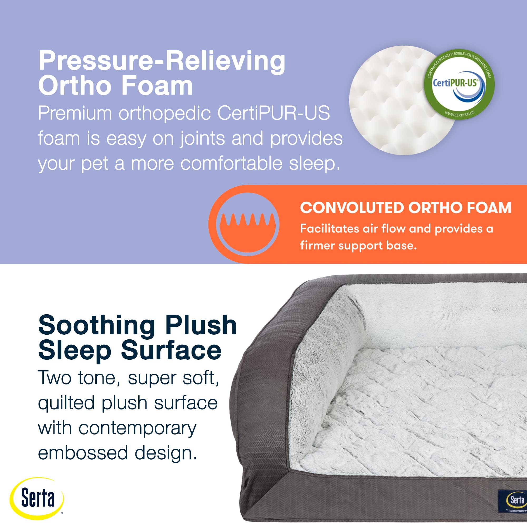Serta Orthopedic Quilted Couch Dog Bed For Pets - Slate Gray (Small)