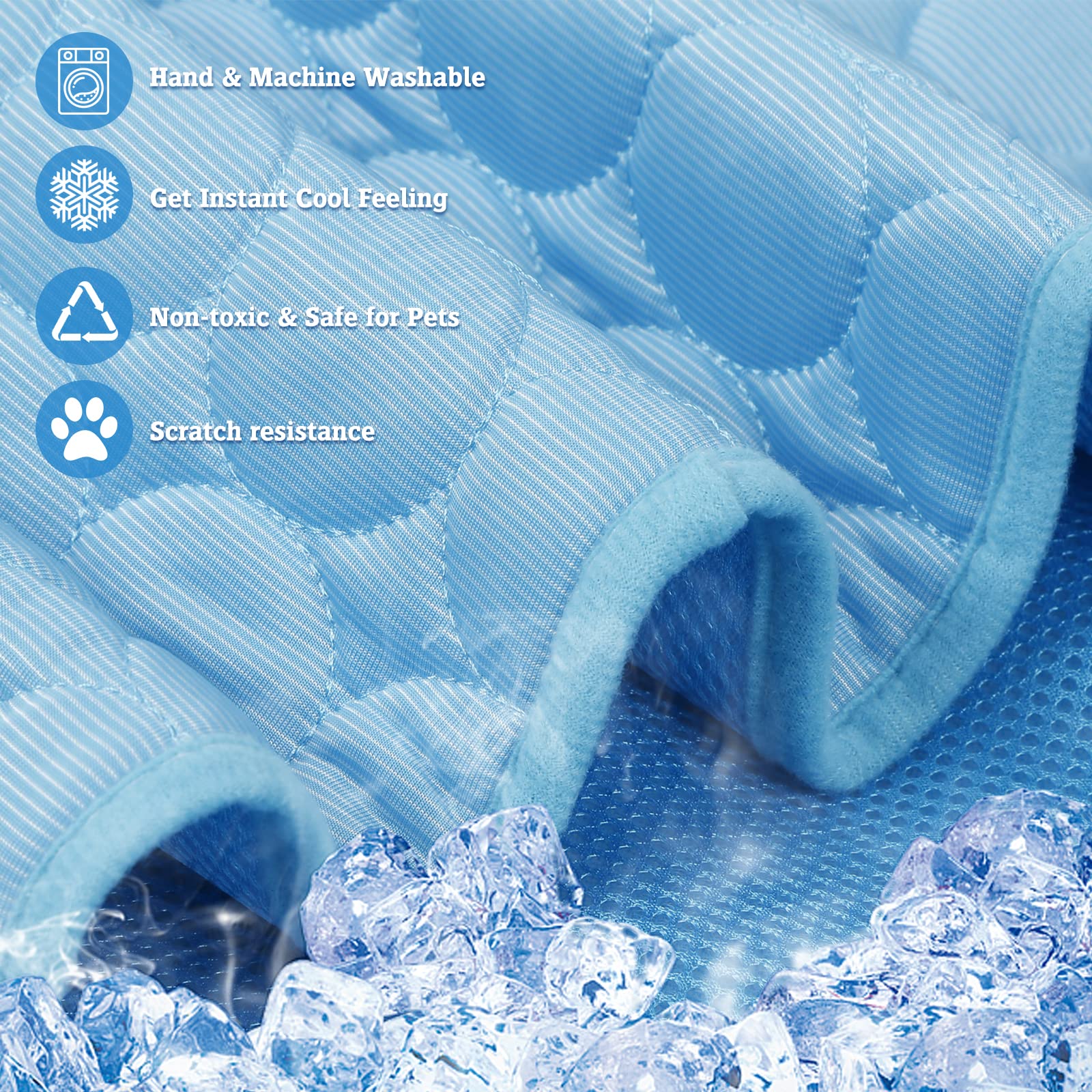 Meilimiyu Washable Dog Cooling Mat Ice Silk Cooling Mat For Dogs Pet Self Cooling Pad Blanket Dog Cooling Pad For Indoor & Outdoor Car Seats (Blue, 59X39 In)