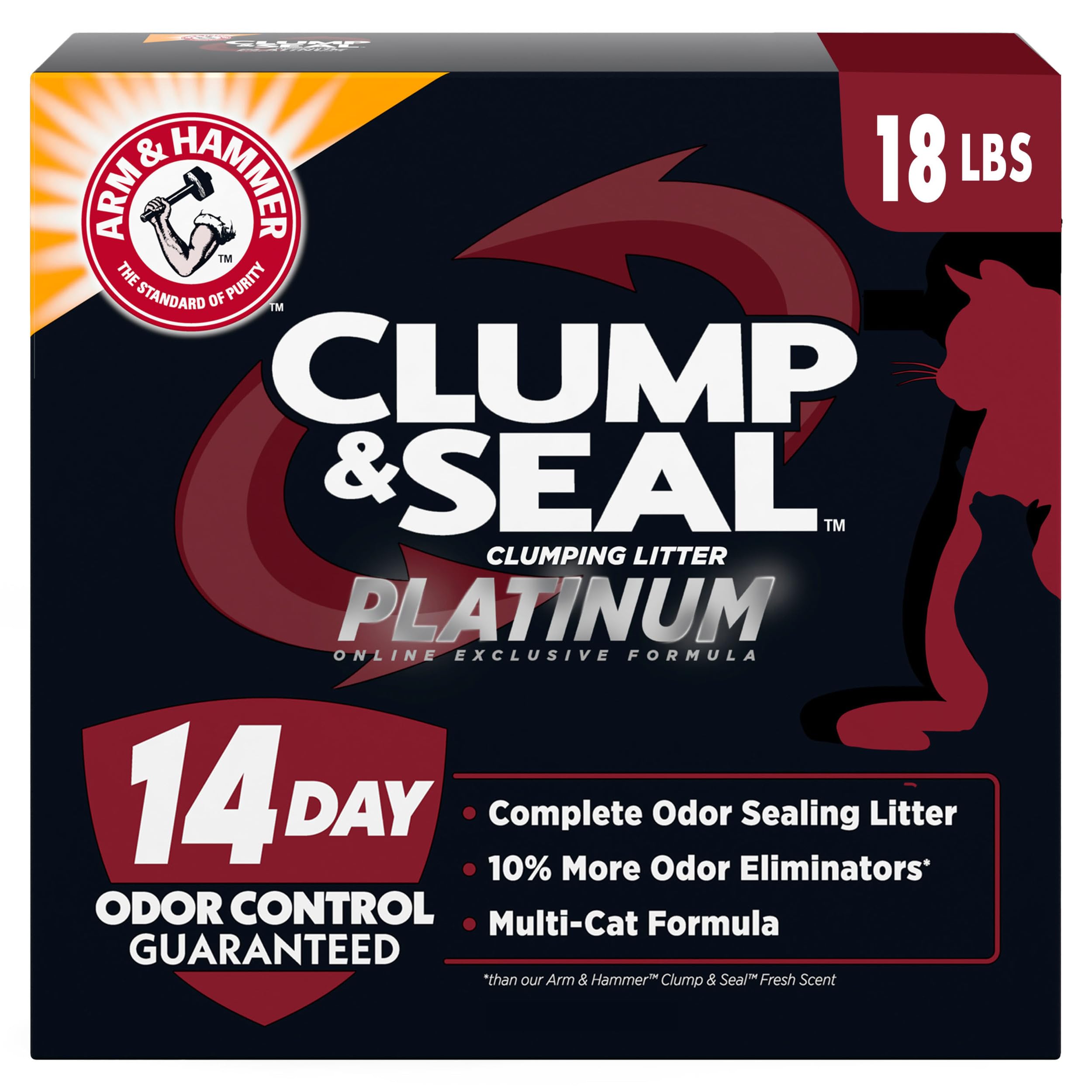 Arm & Hammer Clump & Seal Platinum Multi-Cat Complete Odor Sealing Clumping Cat Litter, 14 Days Of Odor Control 18Lb, Online Exclusive Formula