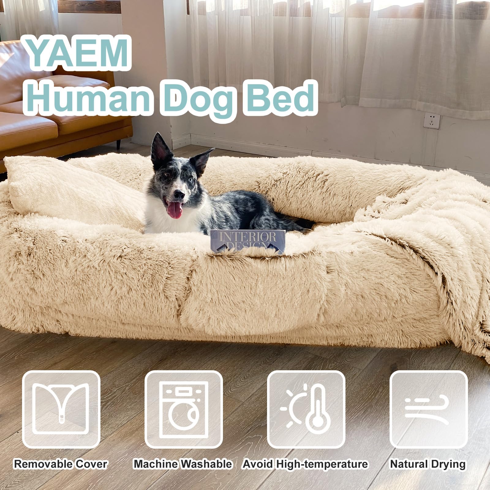 Yaem Human Dog Bed For Adult, Kids And Pets - 71''X45''X12'' Washable Faux Fur People Dog Beds For Humans, Orthopedic Human Size