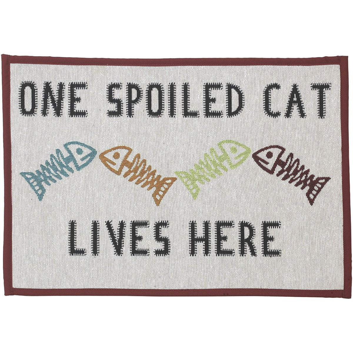 Petrageous 10219 One Spoiled Cat Tapestry Cat Non-Skid Machine Washable Placemat For Pet Feeding Stations With Rubber Backing 13-Inch By 19-Inch For Cats, Off-White