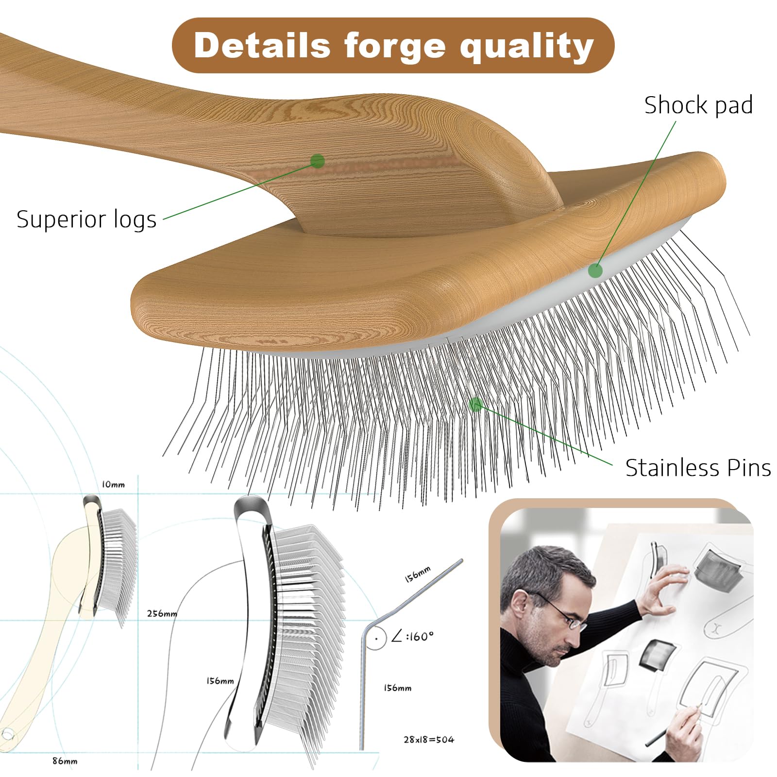 Petqueen Slicker Brush for Dogs, Medium Size, Wood, 24mm Pins, Ideal for Doodles, Poodles, Curly Hair, Removes Tangles & Loose Fur