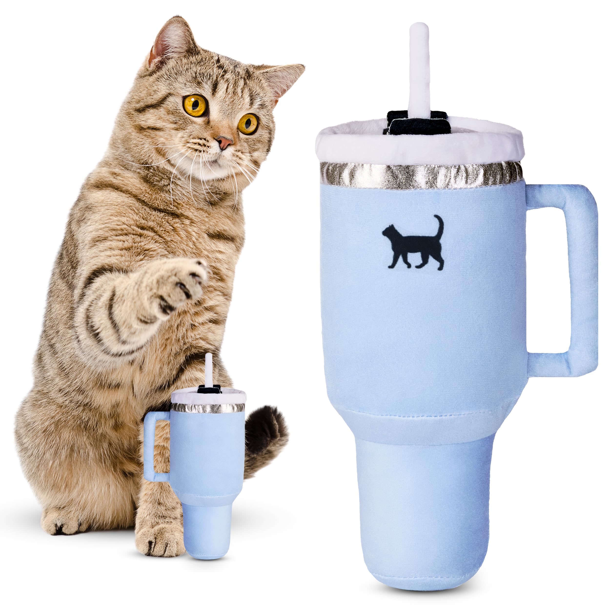 Puproar Kitty Cup Tumbler Cat Toy - Aesthetic Crinkle Cat Toy With Catnip, Funny Birthday Gift For Cats & Kittens (Chambray Blue
