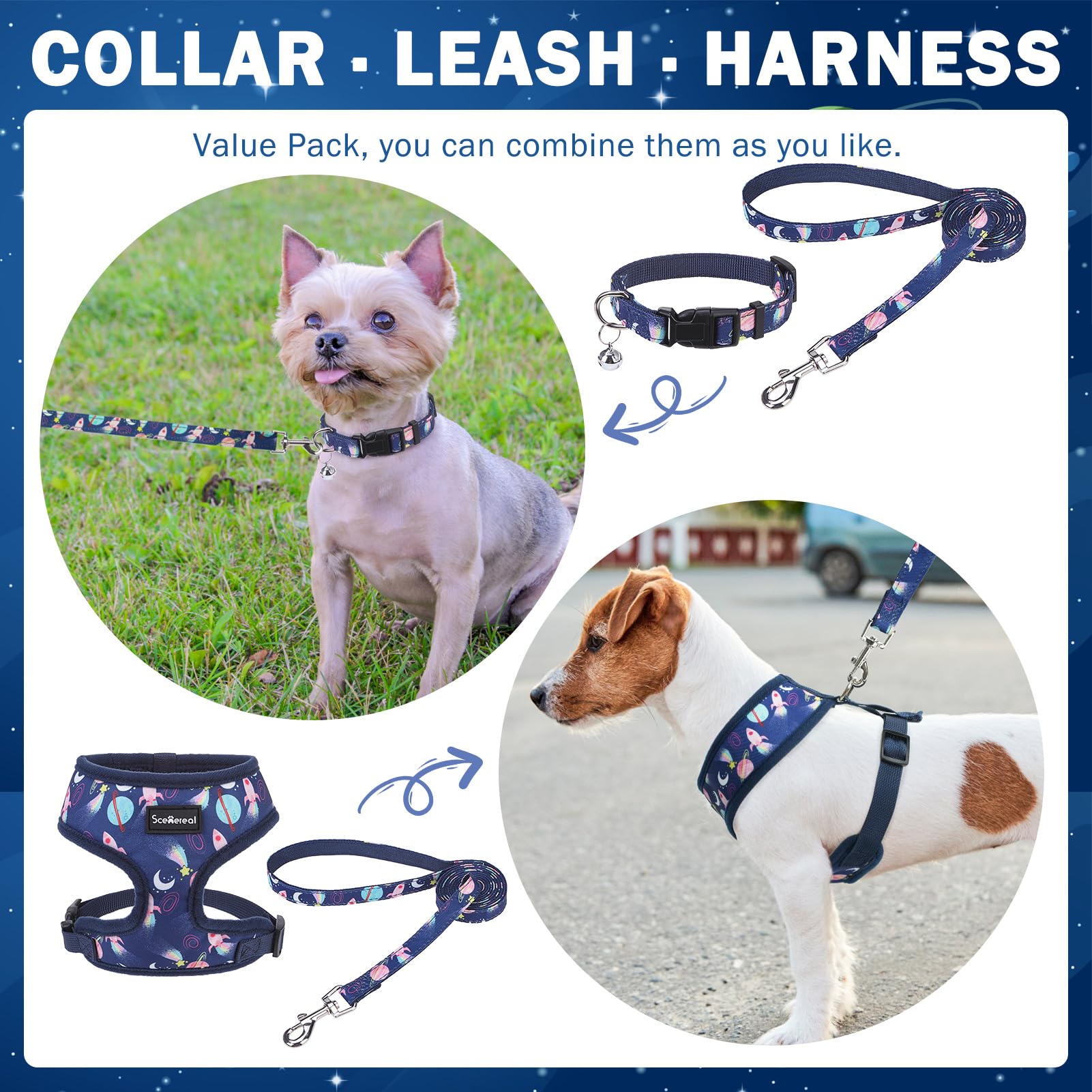 Scenereal Small Dog Harness Collar And Leash Set, Adjustable No Pull Pet Harnesses, No Chock Soft Mesh Step In Vest For Doggie P