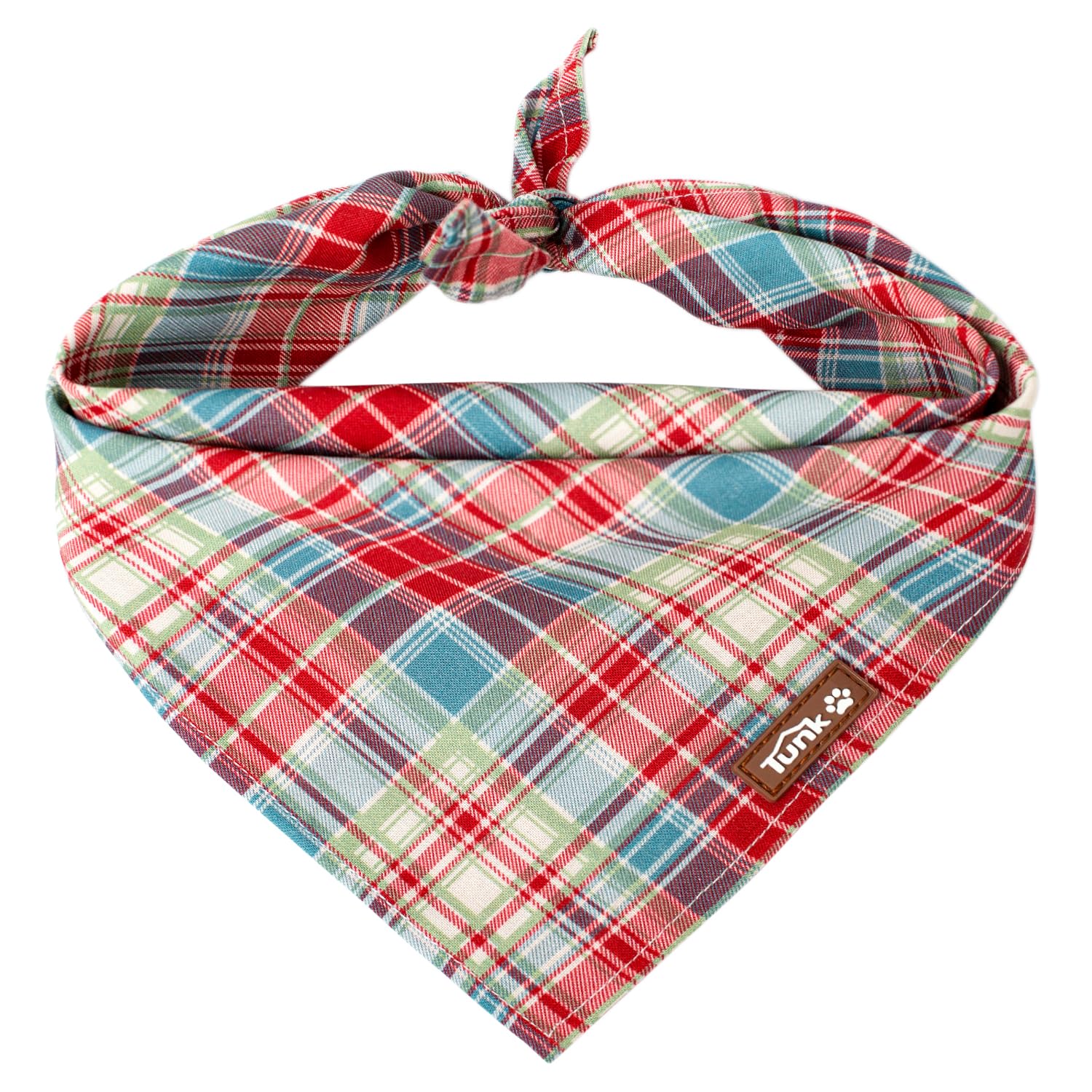 Tunkoo Dog Bandana Pretty Red Green Plaid Cotton Dog Scarf - Durable And Stylish Adjustable For Girl Small And Large Square Pupp