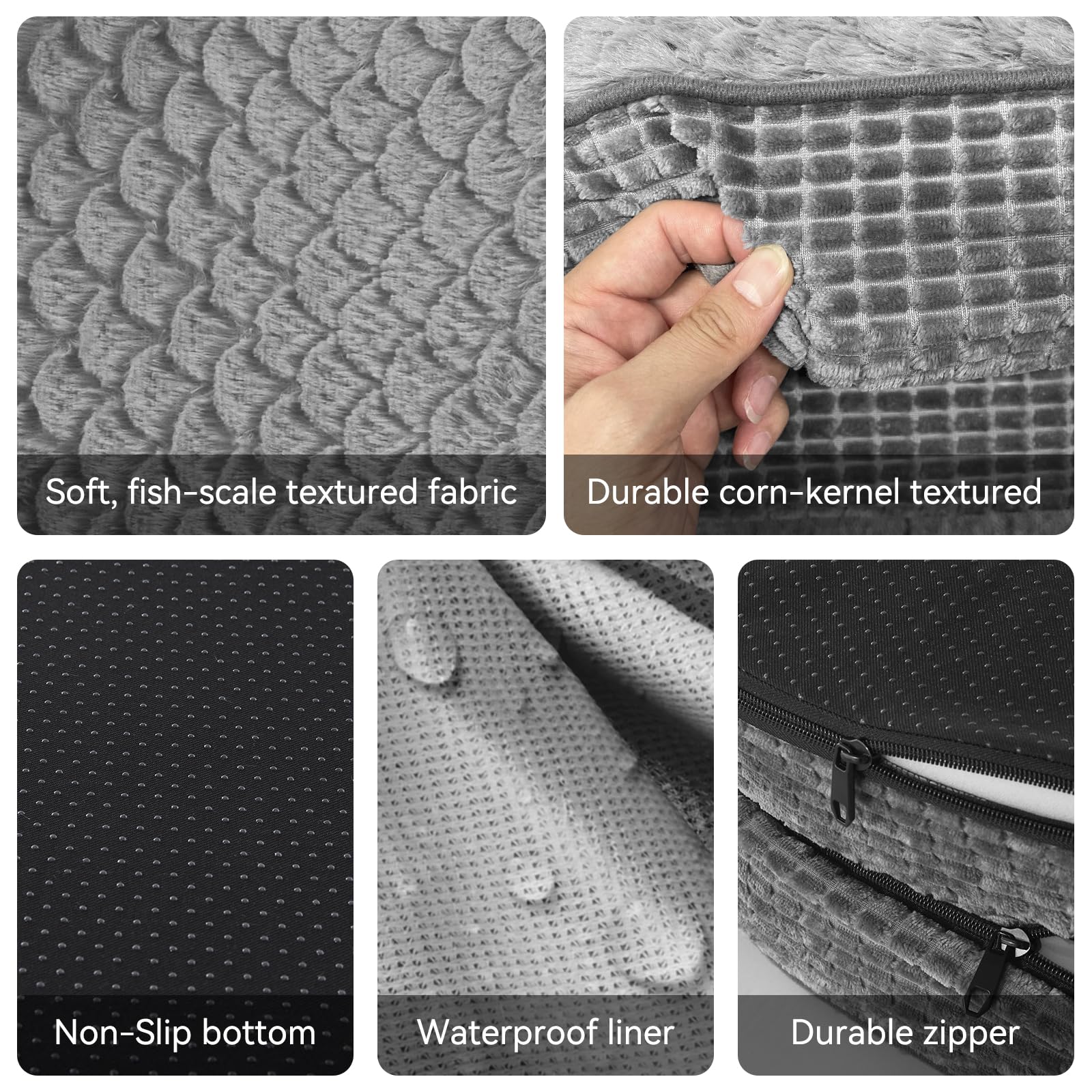 JOEJOY XL Orthopedic Dog Bed - Grey Egg-Crate Memory Foam with Bolster, Waterproof Lining, Removable Cover, Non-Slip Bottom