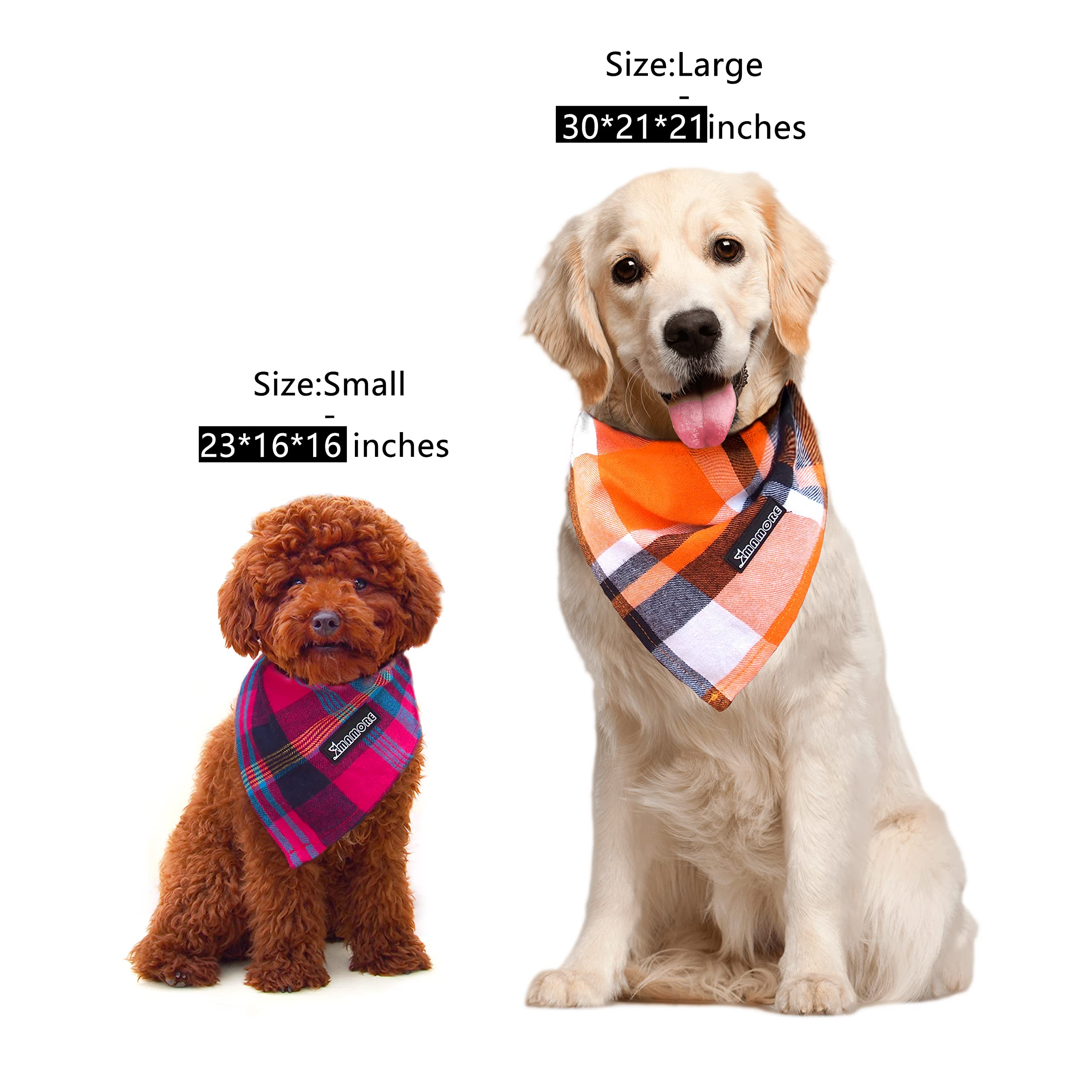 Adjustable Plaid Dog Bandanas,1Pc Soft Washable Cotton Triangle Bib Kerchief Scarfs For Small Medium Large Dogs And Cats (Orange