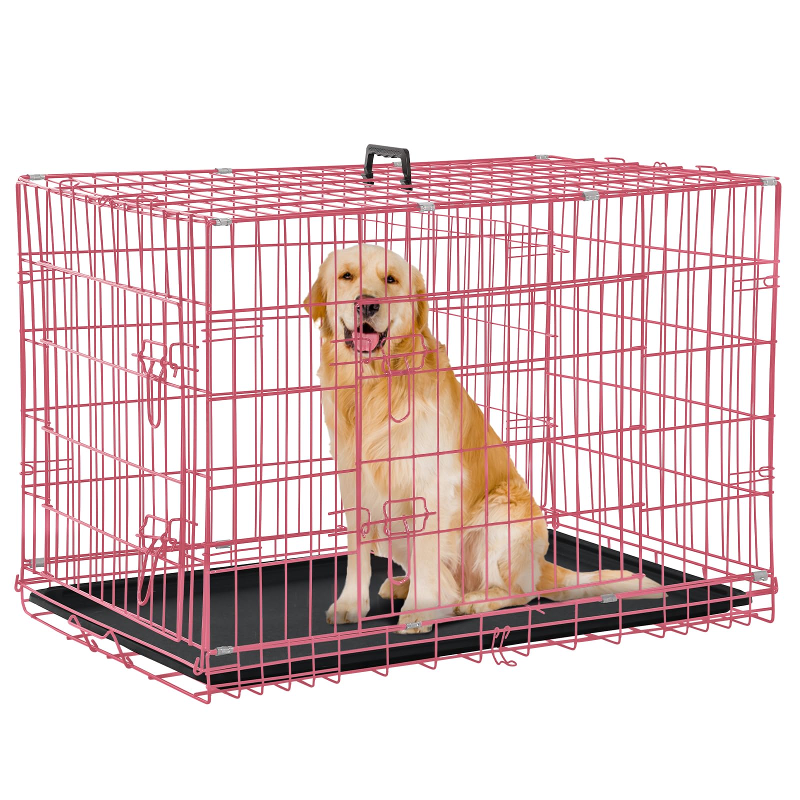 Dog Crate For Large Medium Dogs Folding Dog Kennel Cage With Plastic Tray & Divider 48'' Indoor Outdoor Metal Double Door Pet Pl