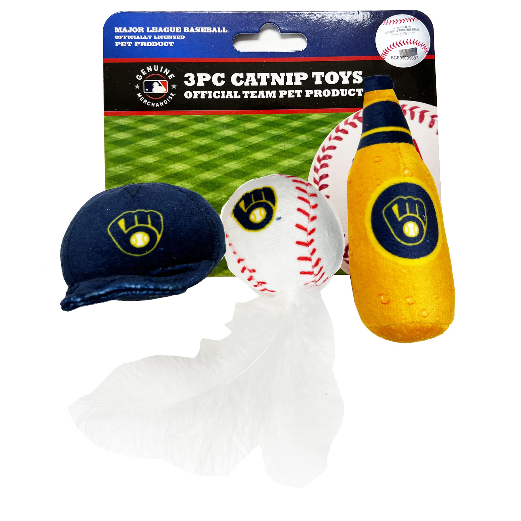 Best Plush Cat Toy - Mlb Milwaukee Brewers Complete Set Of 3 Piece Cat Toys Filled With Catnip. Incld: 1 Baseball Cap Cat Toy, 1