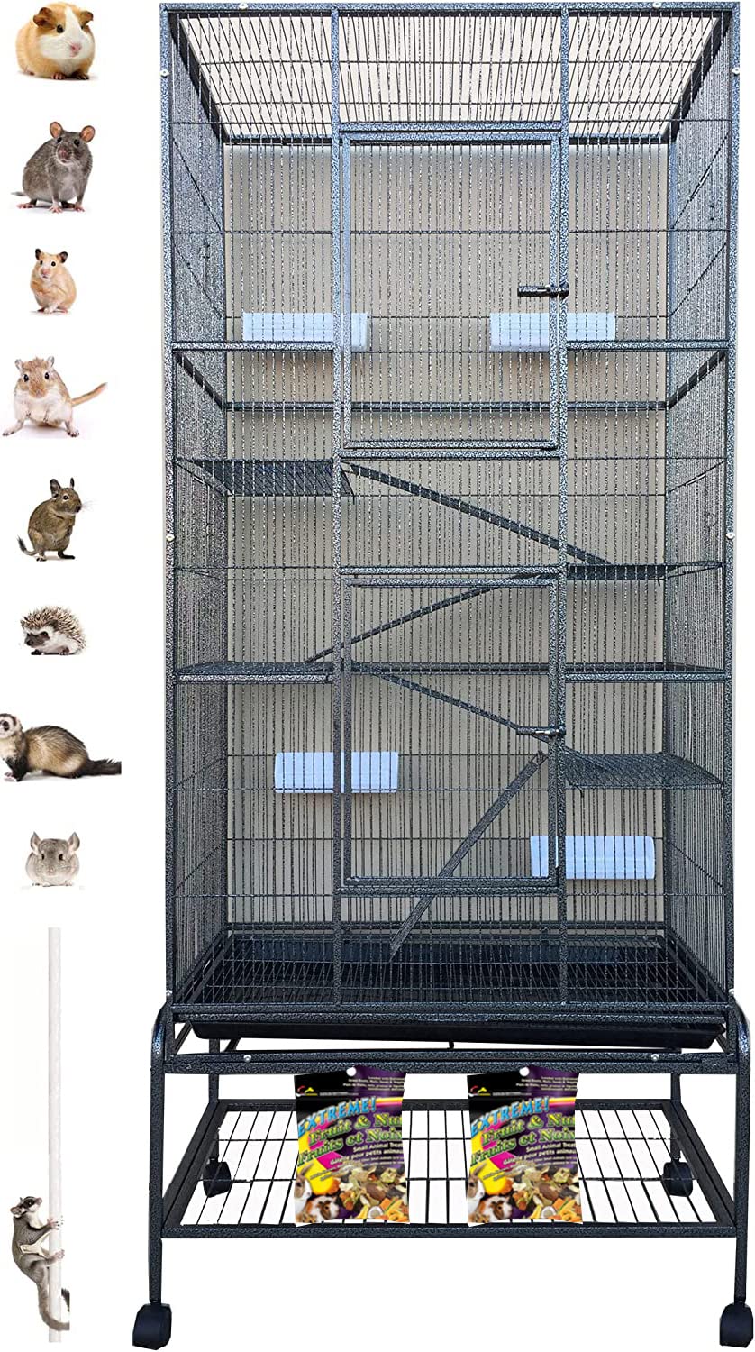 Extra Large Wrought Iron 5-Tiers Chew-Proof Ferret Squirrel Chinchilla Sugar Glider Critter Animal Home Metal Cage Easy Clean Pu