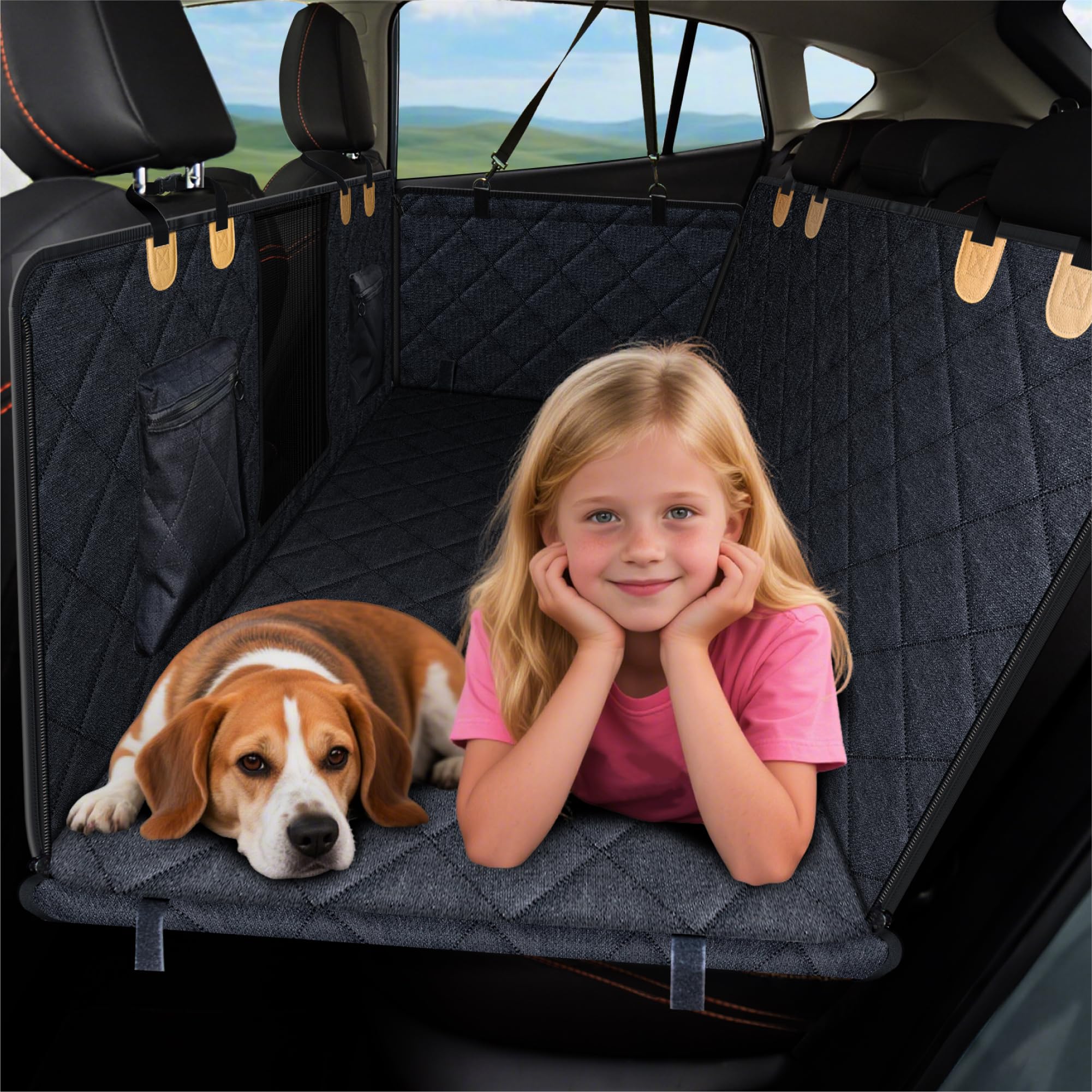 Pawproved Back Seat Extender For Dog, Waterproof Dog Car Seat Cover For Back Seat, Hard Bottom Car Seat Cover, Large-Space Hammo