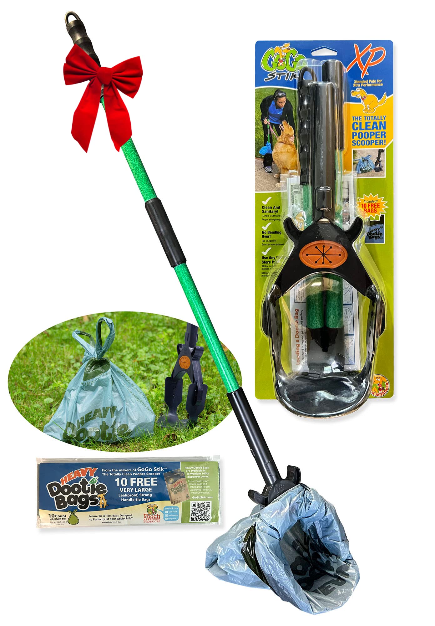 GoGo Stik XP Totally Clean Pro Pooper Scooper with Bags for All Dog Pet Waste Cleanup. 37inch. Keeps Hands and Scooper Clean. Us