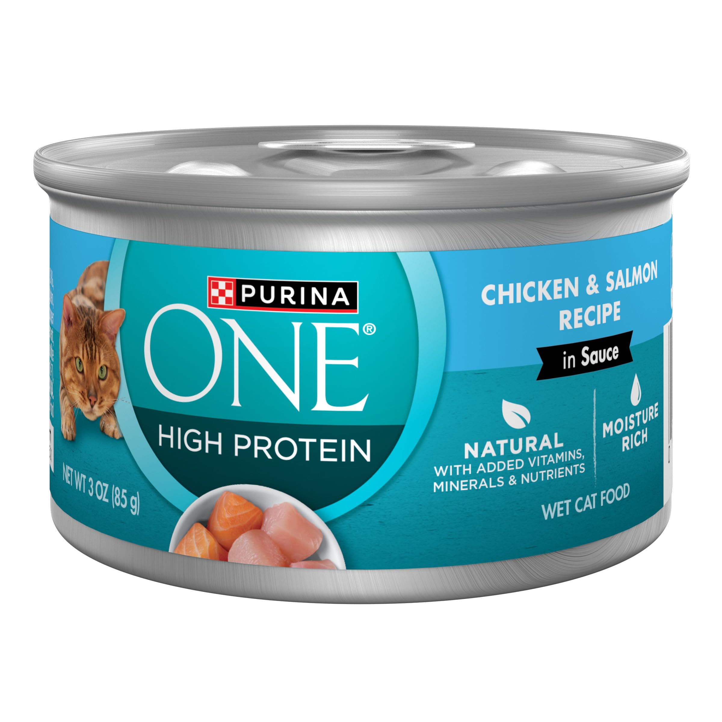 Purina ONE Natural, High Protein Cat Food, Chicken and Salmon Recipe in Sauce - (Pack of 24) 3 oz. Pull-Top Cans