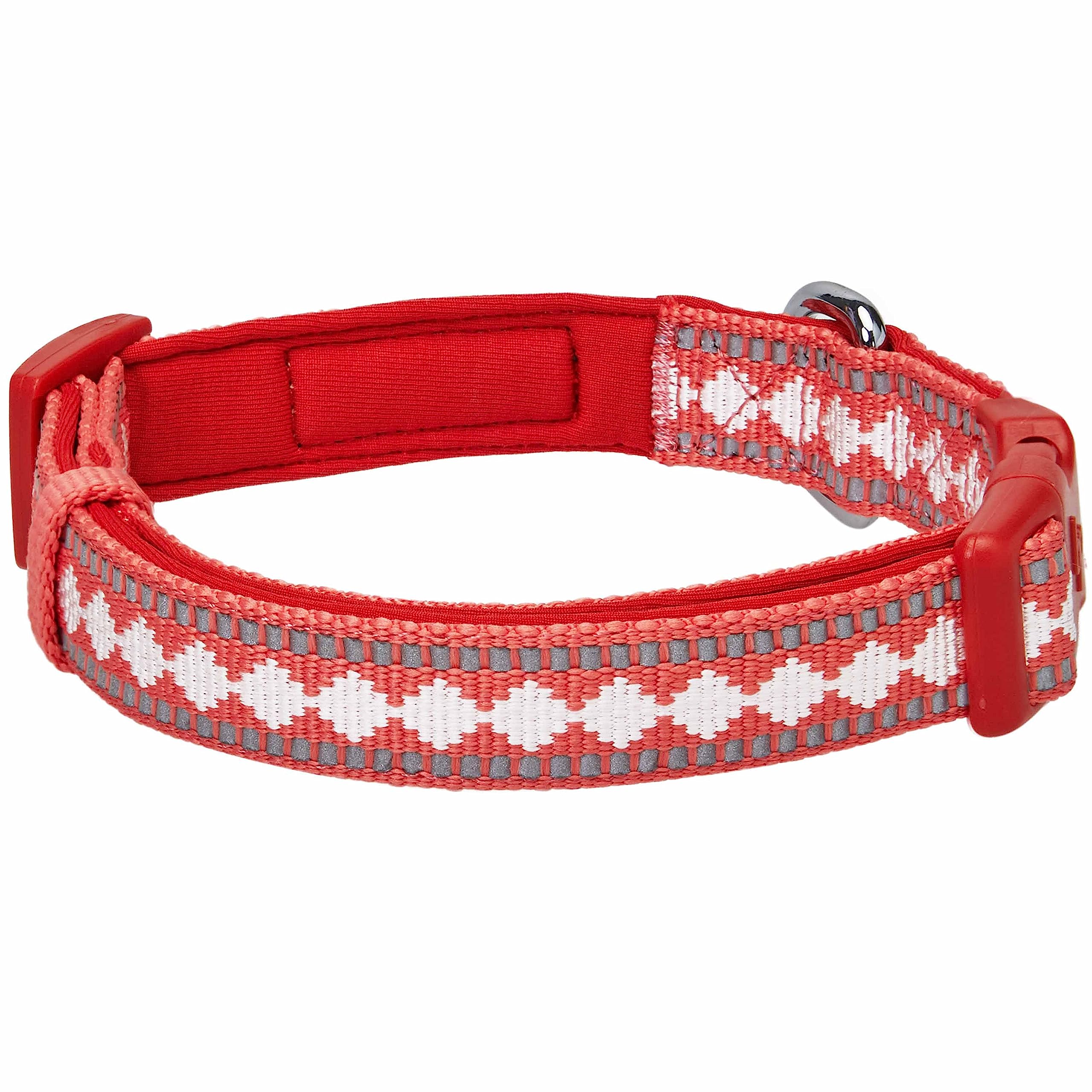 Blueberry Pet 3 Colors 3M Reflective Jacquard Neoprene Padded Adjustable Dog Collar, Coral, Small, Neck 12''-16''