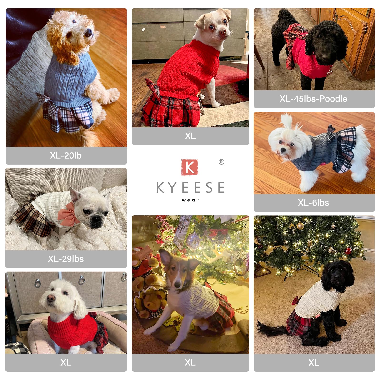 Kyeese Dog Sweater Dress With Leash Hole For Small Medium Dogs With Bowtie Checkered Turtleneck Dog Sweaters Warm Pet Sweater Pink