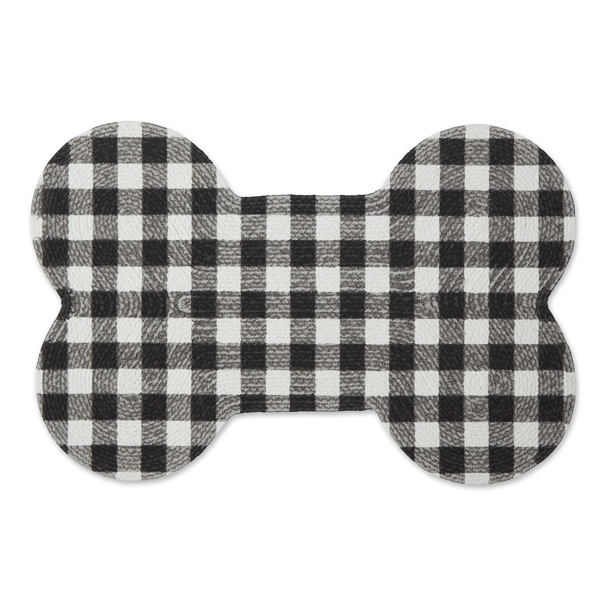 Bone Dry DII Braided Pet Mat Collection 100% Cotton, Bone Shape, Black/White Buffalo Check