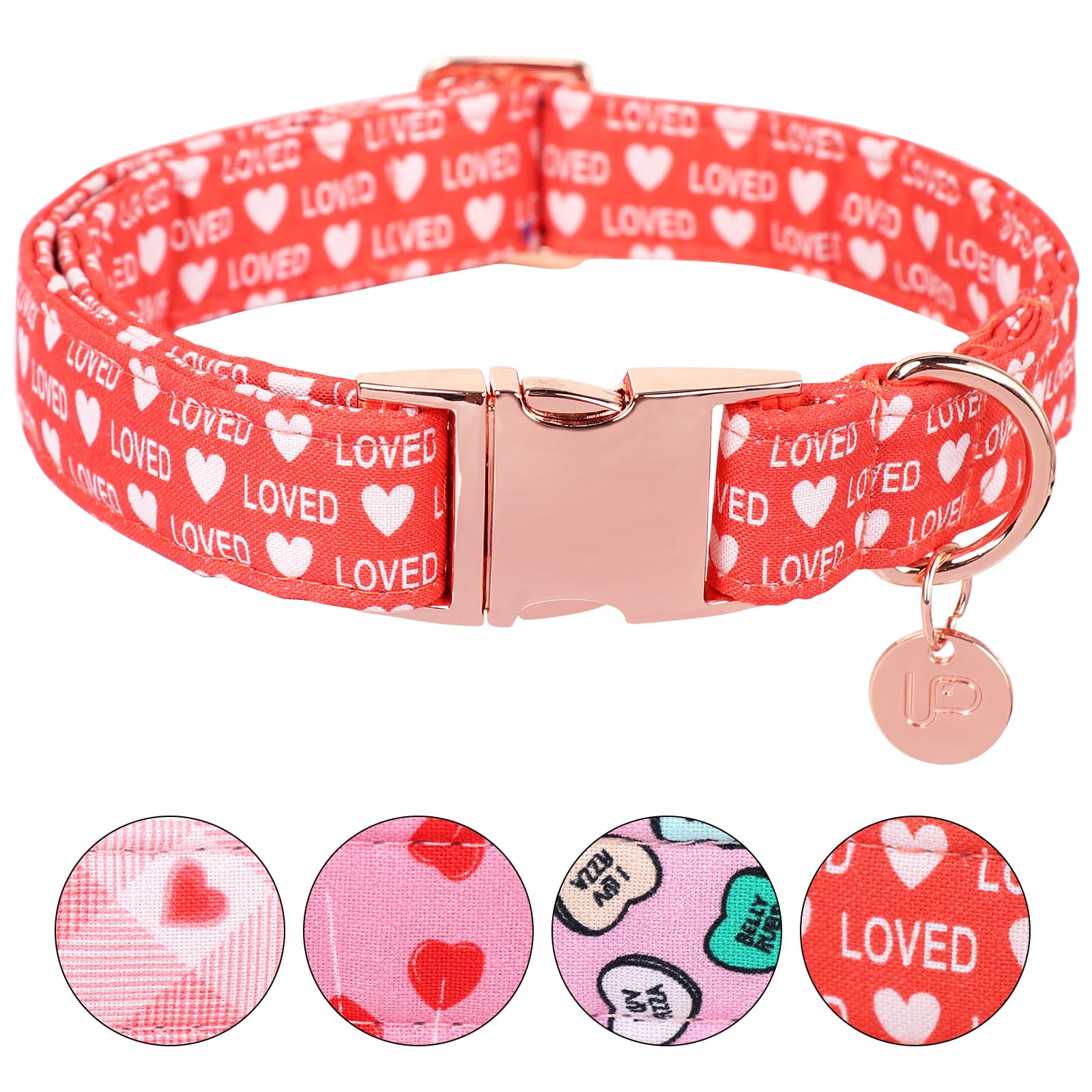Up Urara Pup Valentine'S Dog Collar, Red Heart Dog Collar For Small To Large Dogs, Wedding Collar Match Dog Leash, Cotton Pet Co