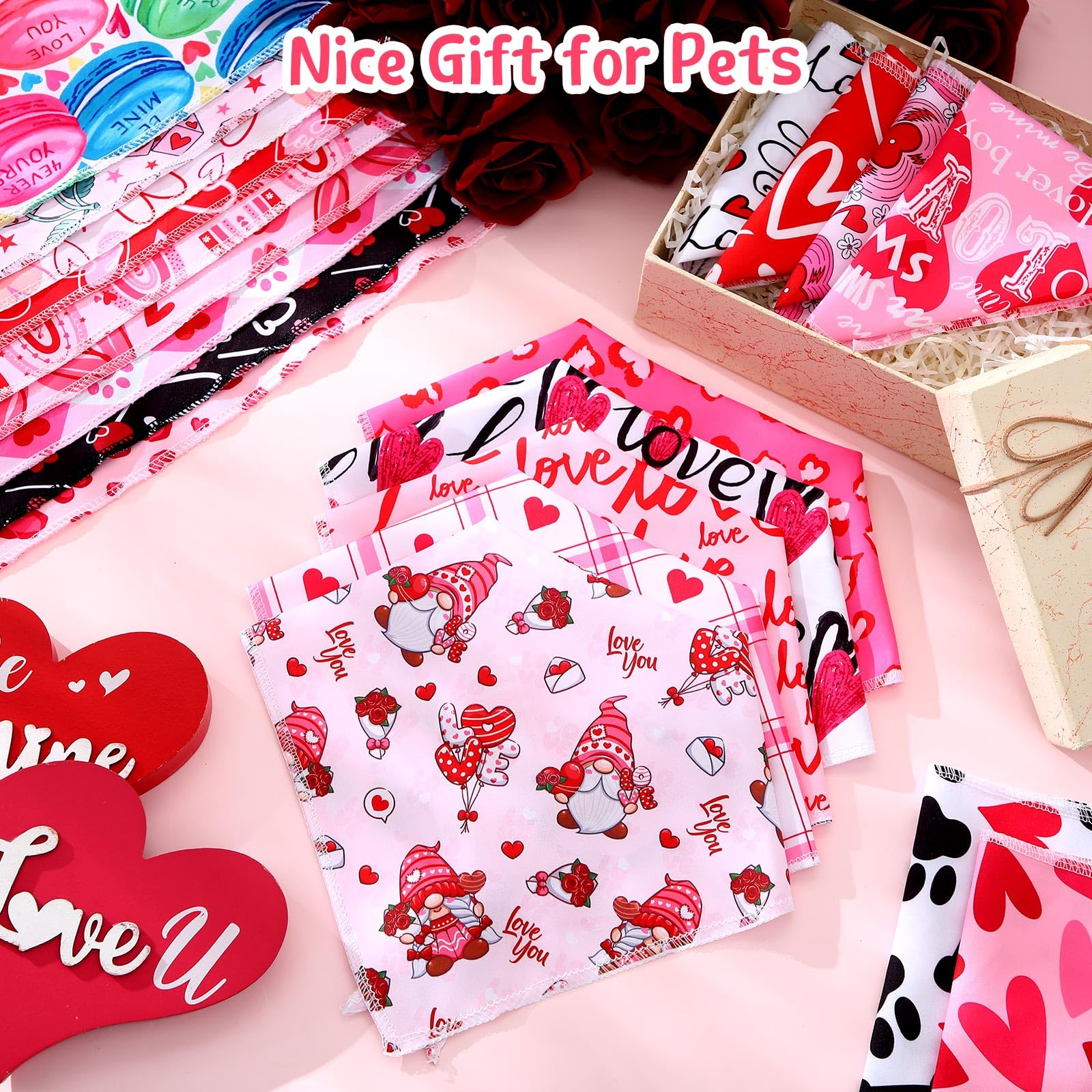 Paterr 100 Pieces Dog Bandanas Bulk Valentines Pet Handkerchief Soft Triangle Bibs Cute Kerchief Adjustable Washable Pet Scarf C