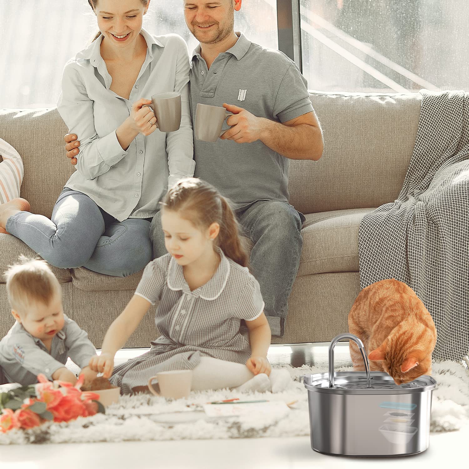 PEKTACO Cat Water Fountain Filters & Pre-Filter Sponges, 6 Pack, Standard Size, Blue, Compatible with 3.2L Automatic Pet Fountain